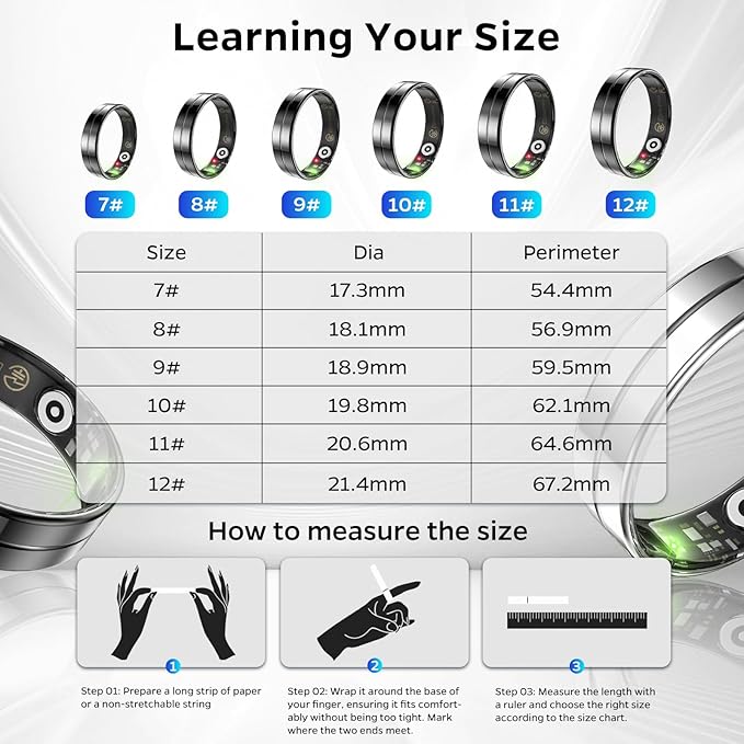 Ultra-Thin Smart Ring for Women Men,Sleep Tracker Ring with Heart Rate, Waterproof Fitness Ring for Activity Monitoring/Steps/Calories,No Subscription Fee,for iSO & Android (Black, 10)