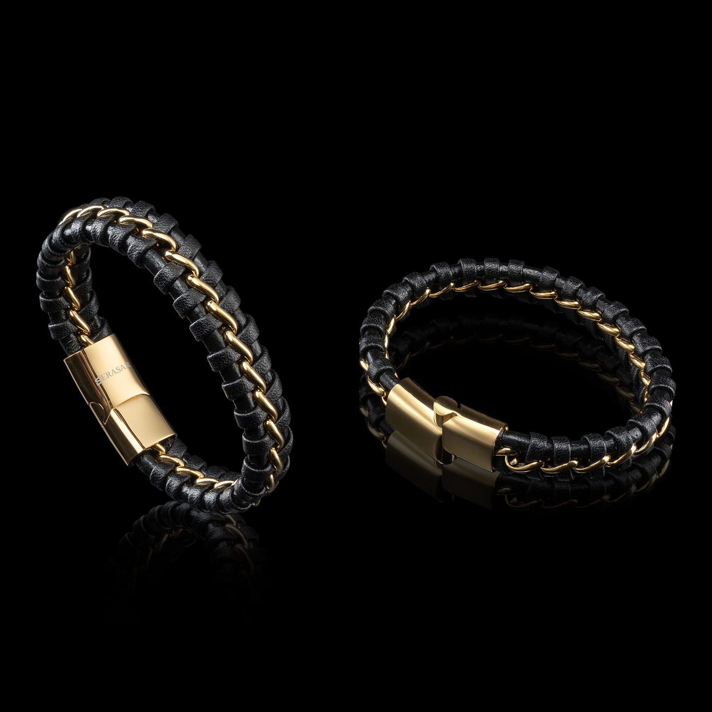 SERASAR 8″ Gold Leather Bracelets for Men Mens Cowhide Gift Box Braided Bracelet Stainless Steel Jewelry Wrist Band Cuff Wrap Rope Bangle Dad Man Pulseras para Hombres Cuero Regalo