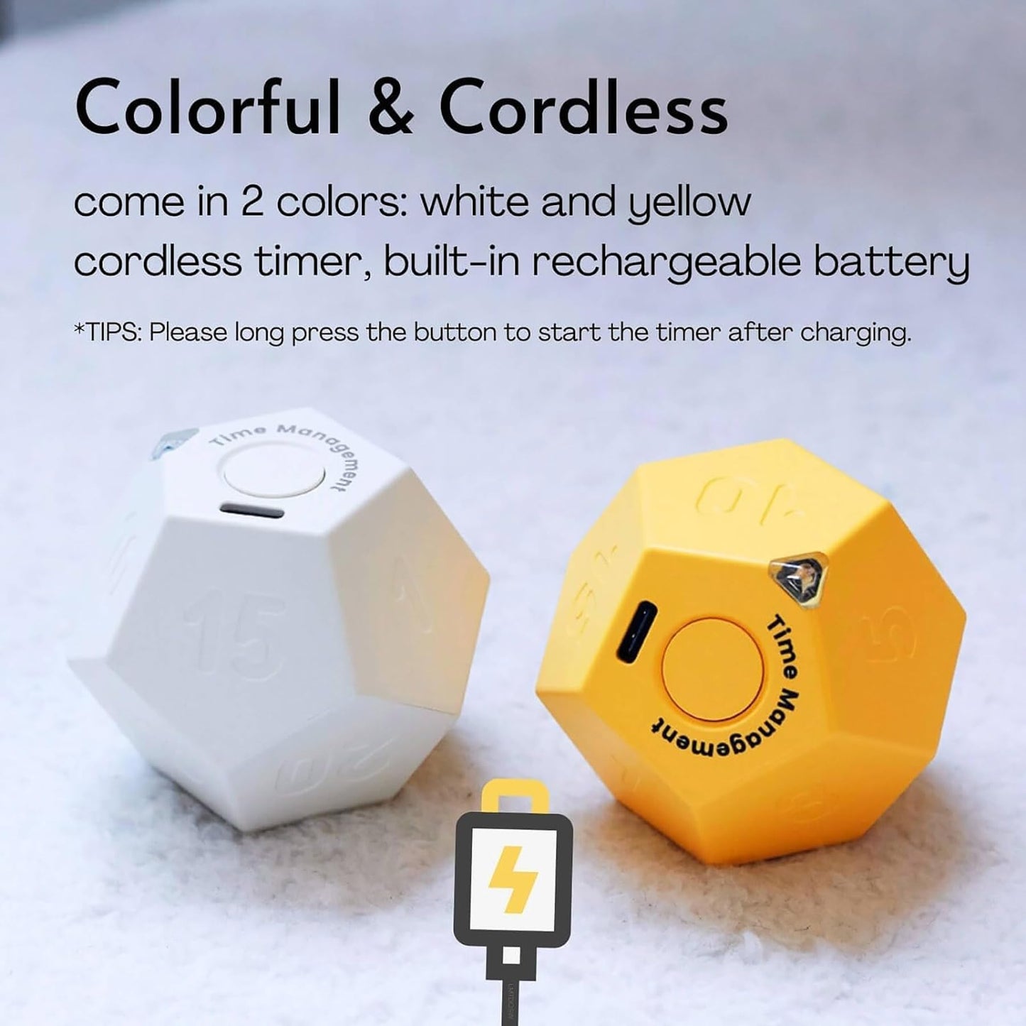 BEBESIRI Mini 12 Sided Cube Timer, 11 Preset Times Pomodoro Timer for Enhanced Productivity. Ideal for ADHD Management, Workout, Study & Kitchen Cooking. Easy to Use(White)