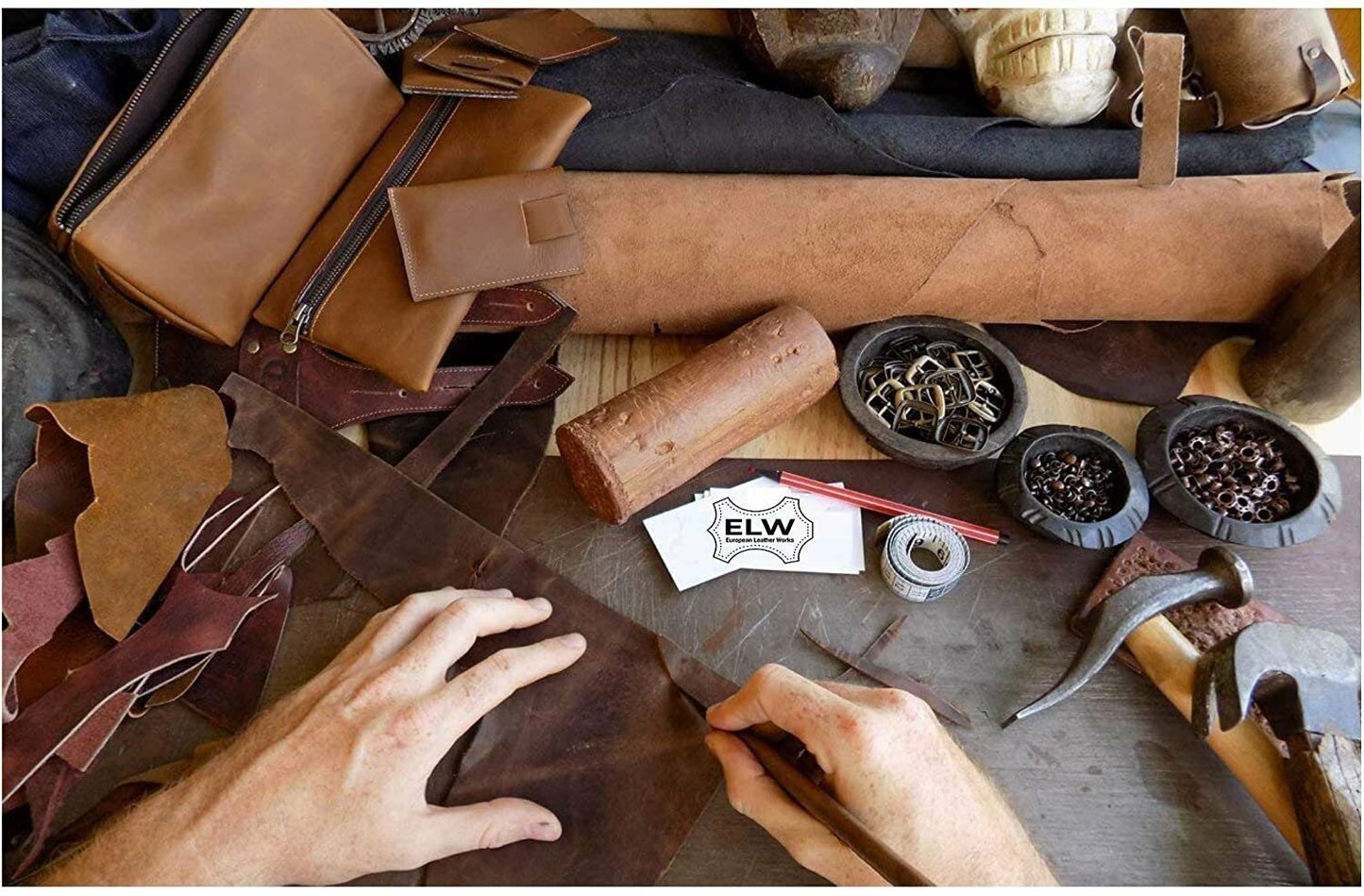 ELW 9-10 oz. (3.6-4 mm) Size: 3āx55ā Vegetable Tanned Cowhide Full Grain Import Tooling Leather Belt Blanks, Straps/Strip for DIY & Craft, Harness, Holsters