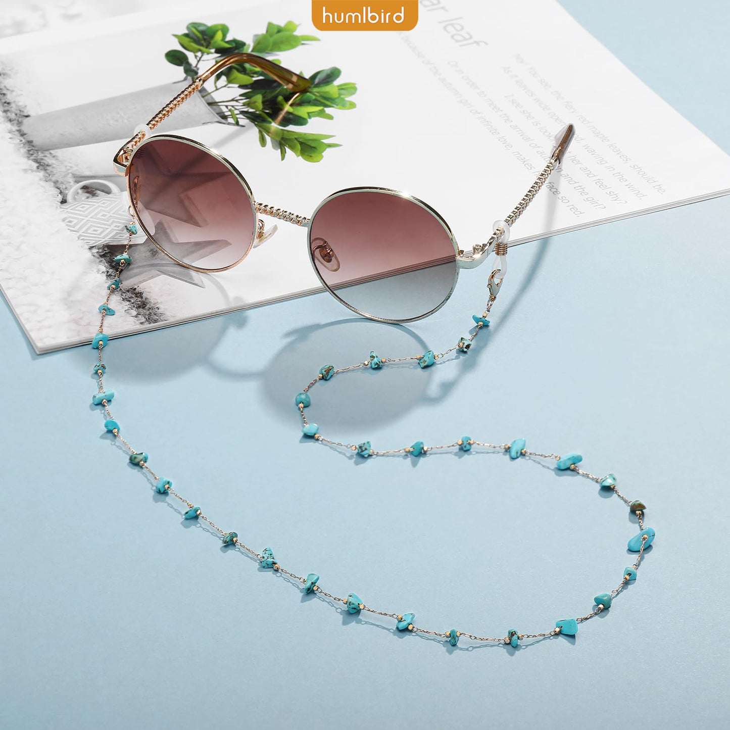 humlbird Eyeglass Chains for Women Stylish Glasses Lanyard Sunglass Chain Natural Crystal Mask Chain Eye Glasses Strap Blue