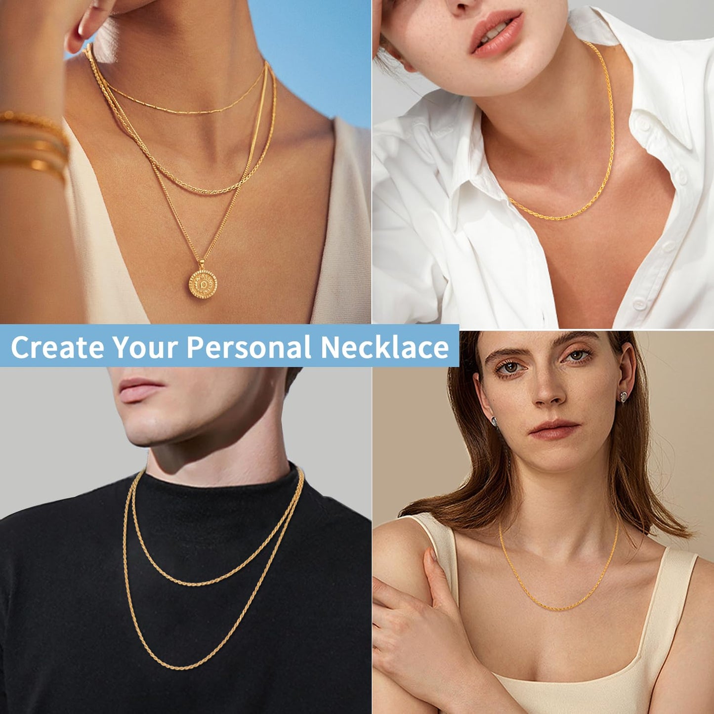 Jewlpire 14K Gold Plated Chain Necklace for Women, 2.5mm Rope Chains 14K Gold Plated Chain for Women Sturdy Womens Chains Necklaces, 20 Inch
