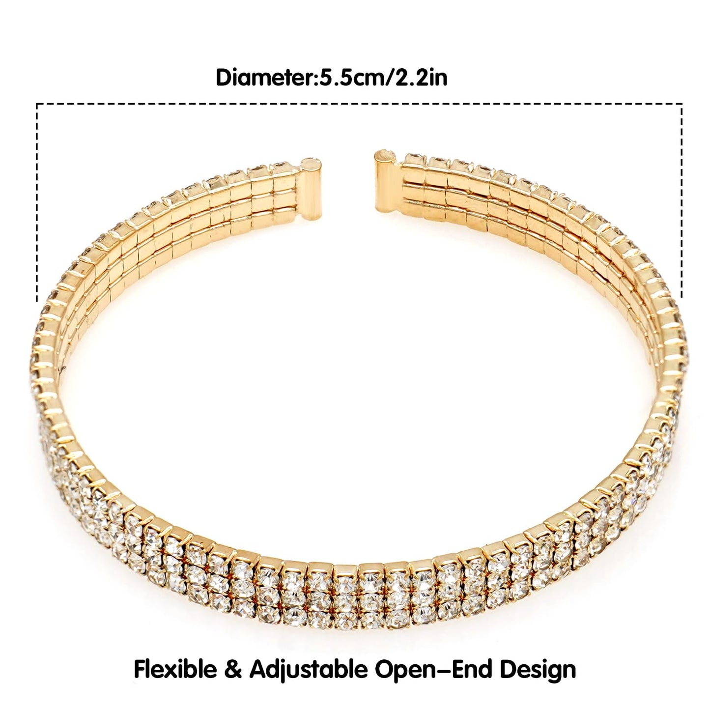 Tidefire Rhinestone Tennis Cuff Bracelet for Women Crystal Bridal Bangle for Prom Wedding Party Dating (1200 Gold)