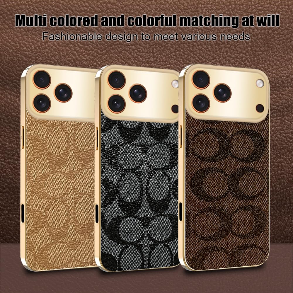 Sriyso Designer Case for iPhone,Luxury Classical Vintage Leather for Women Girl,Camera Protection,Electroplating Frame Anti-Fingerprint Military Grade Drop Shockproof Cover(Gold,iPhone 16 Plus