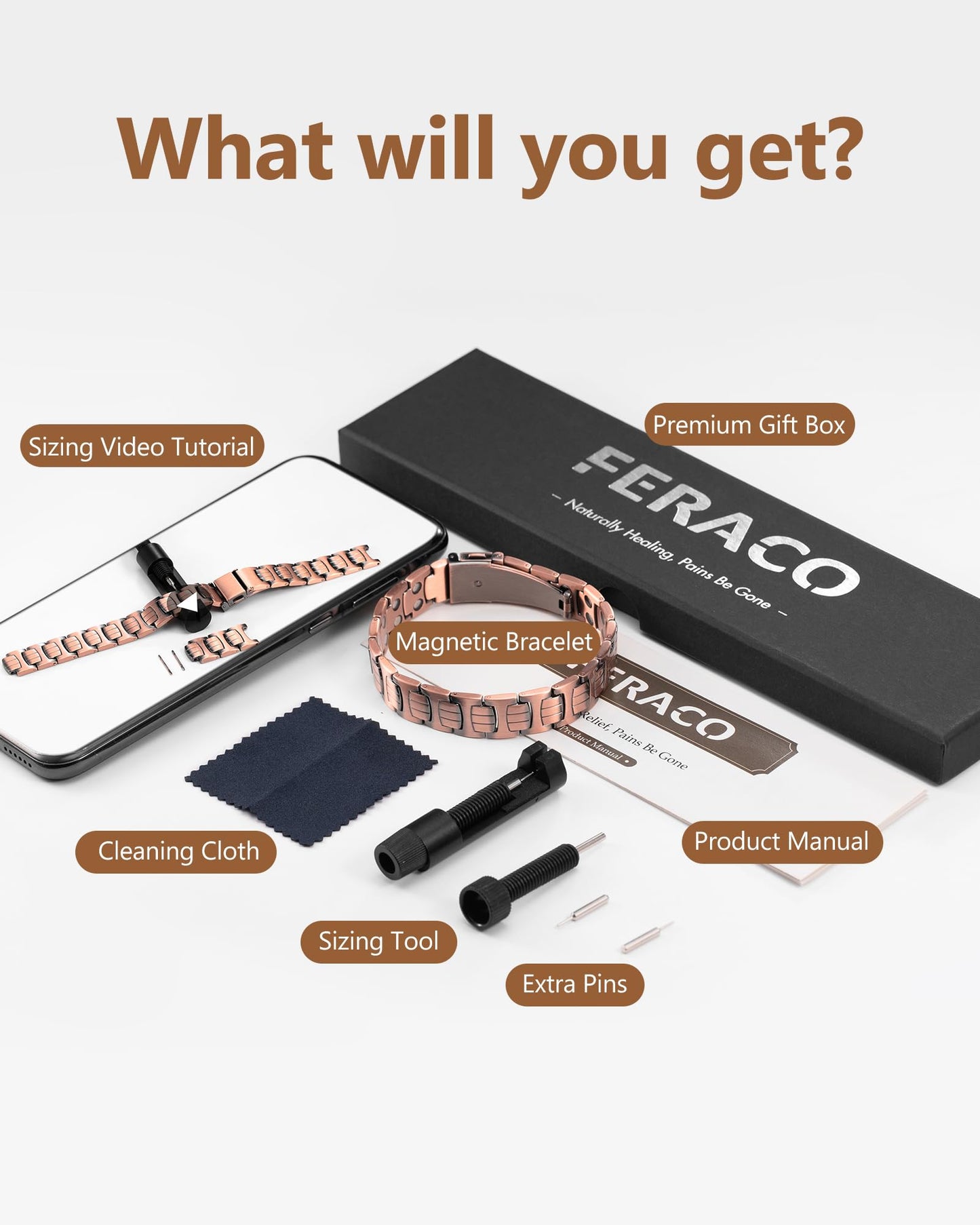 Feraco Copper Bracelet for Men,Magnetic Therapy Cooper Bracelets with 3800 Gauss Magnets, Men's Jewelry for Anniversary Father's Day