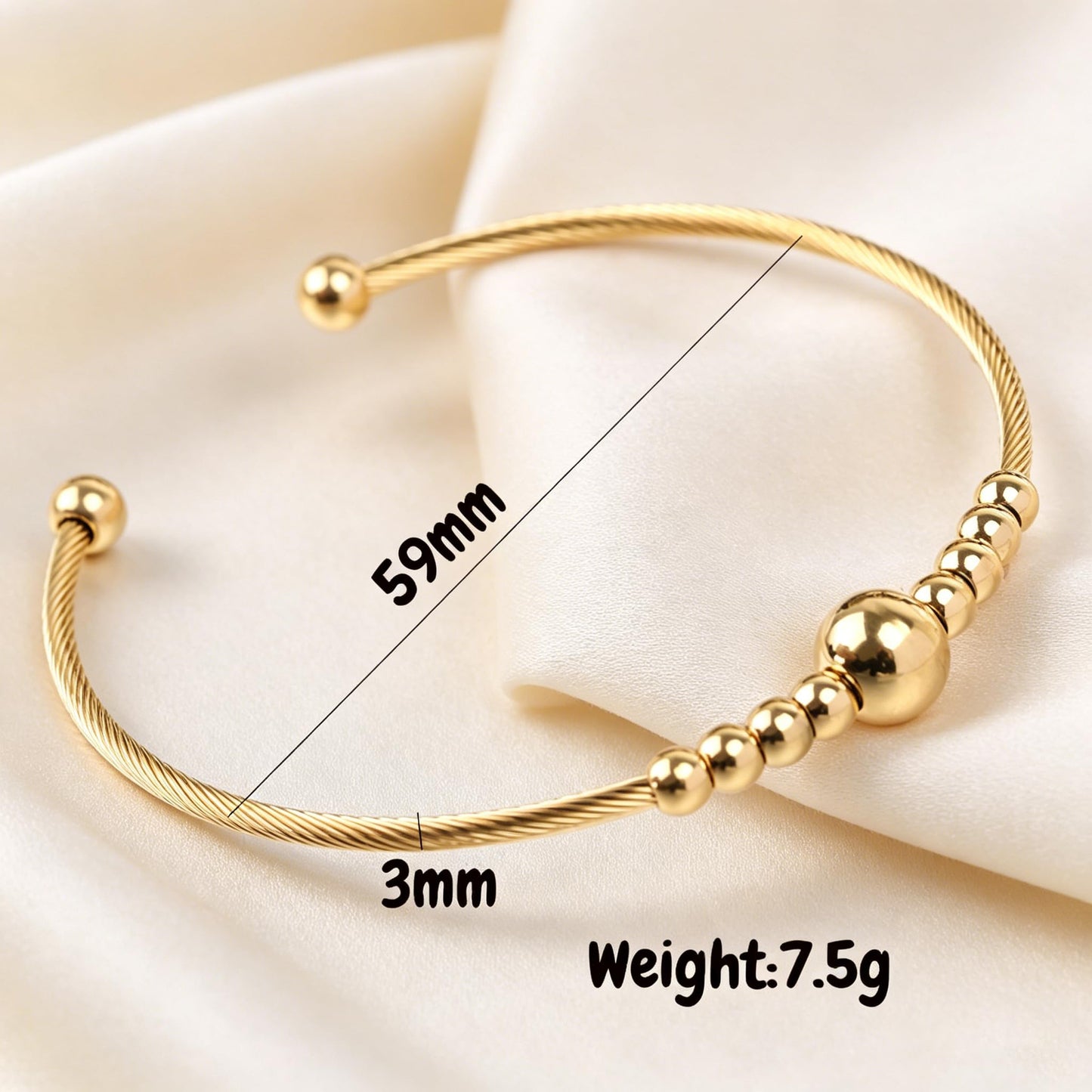 LXBQYSTO Cable Wire Twisted Cuff Bangle Bracelet For Women 14K Gold/rose/silver Stainless Steel Jewelry for Women Gift (Bead Gold)