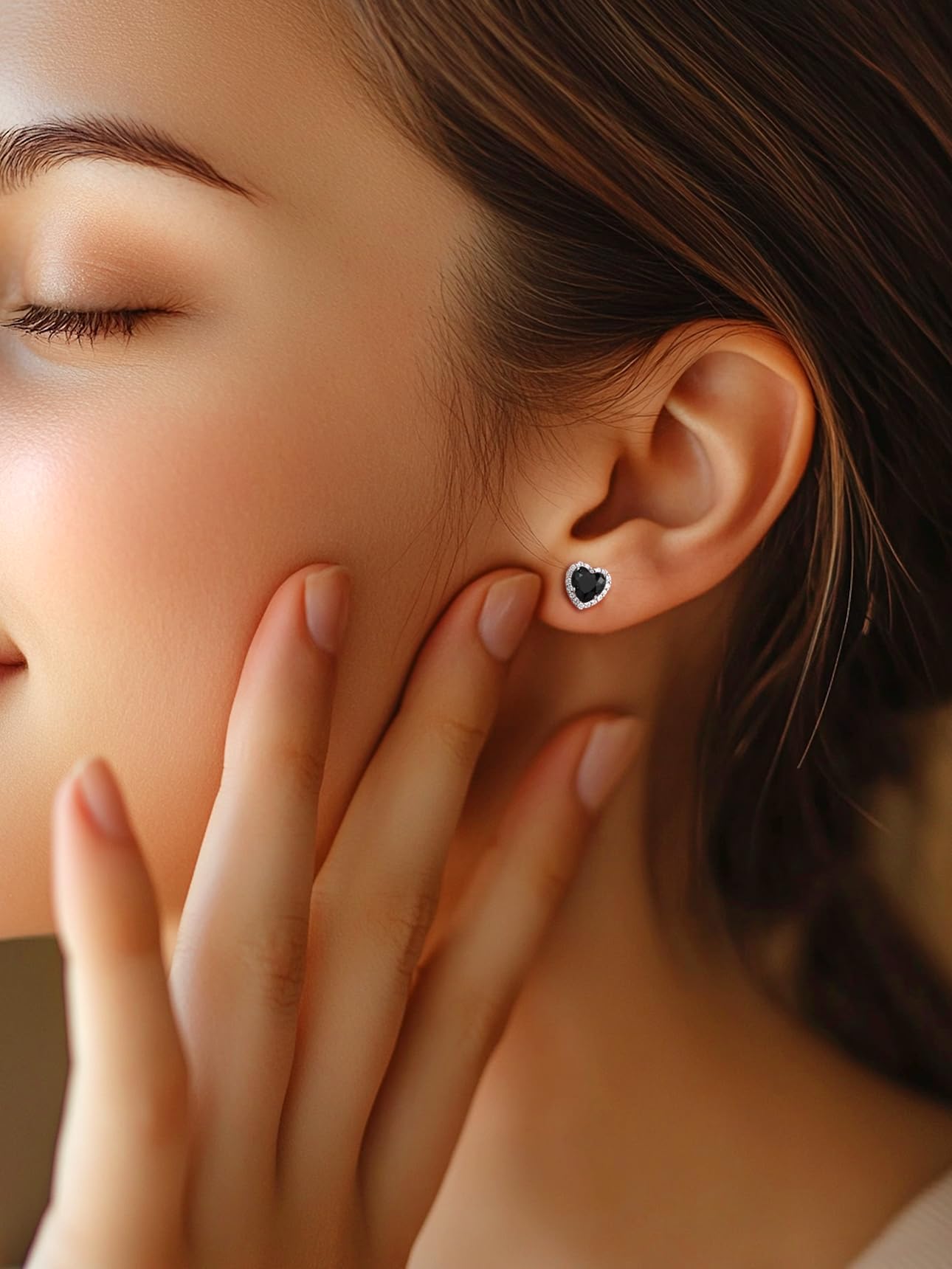 Bestyle 925 Sterling Silver Heart Birthstone Stud Earrings for Women, Black Onyx Earrings Black Diamond Stud Earrings, Women Black Silver Earrings for Everyday Wear