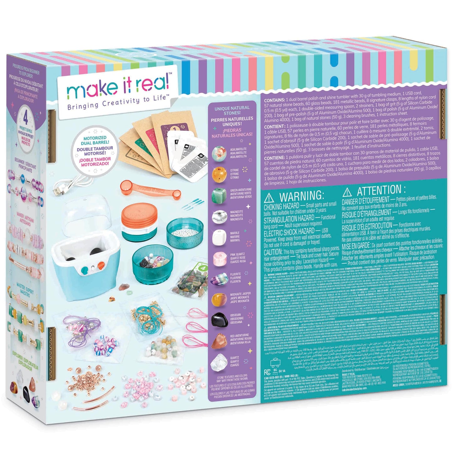 Make It Real: Rock Tumbler & Polish-Shine Bead Tumbler – 327pc Jewelry Craft Kit, Natural Stone Polishing Machine, Create 8 Bead Bracelets, Tweens-Girls-Kids 8+