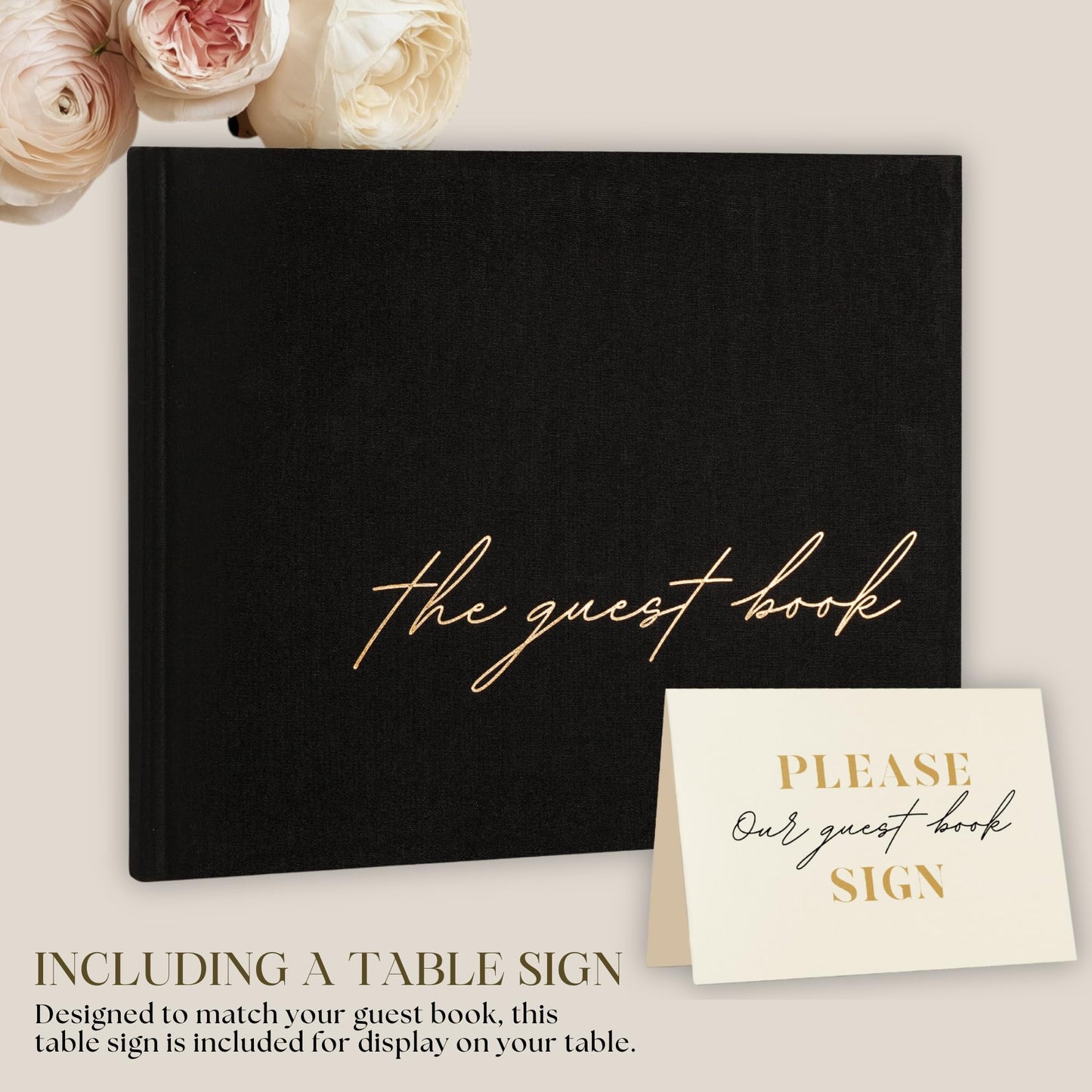 Paperell Wedding Guest Book – Guest Book for Wedding Reception with Linen Hardcover & Gold Foil Embossing – Unlined, No-Bleed Pages – Perfect Keepsake for Sign-Ins & Polaroids - Black