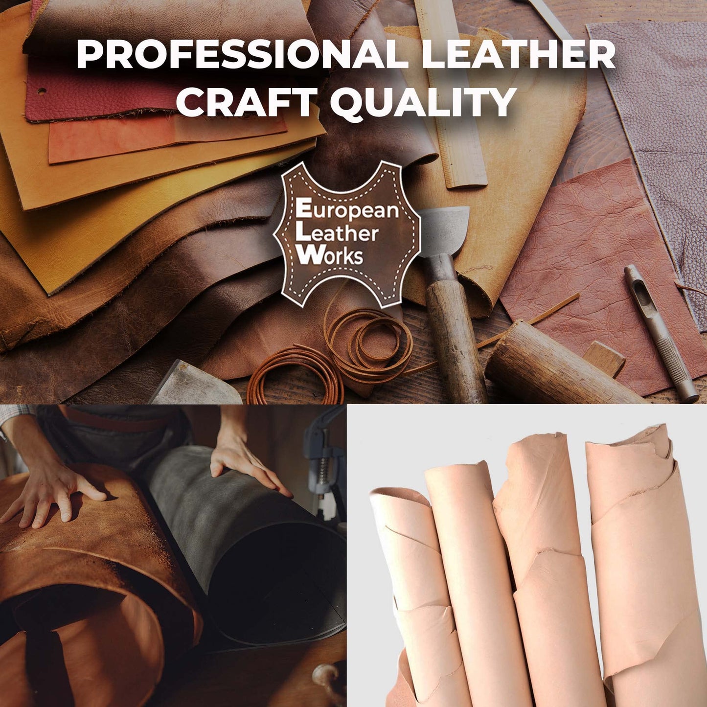 ELW 7-8 oz (2.8-3.2mm) Thickness Weight 10"x24" Vegetable Tanned Leather Cowhide Grade AB Full Grain Leather for Tooling, Carving, Engraving, Molding, Embossing, Stamping, & Dyeing