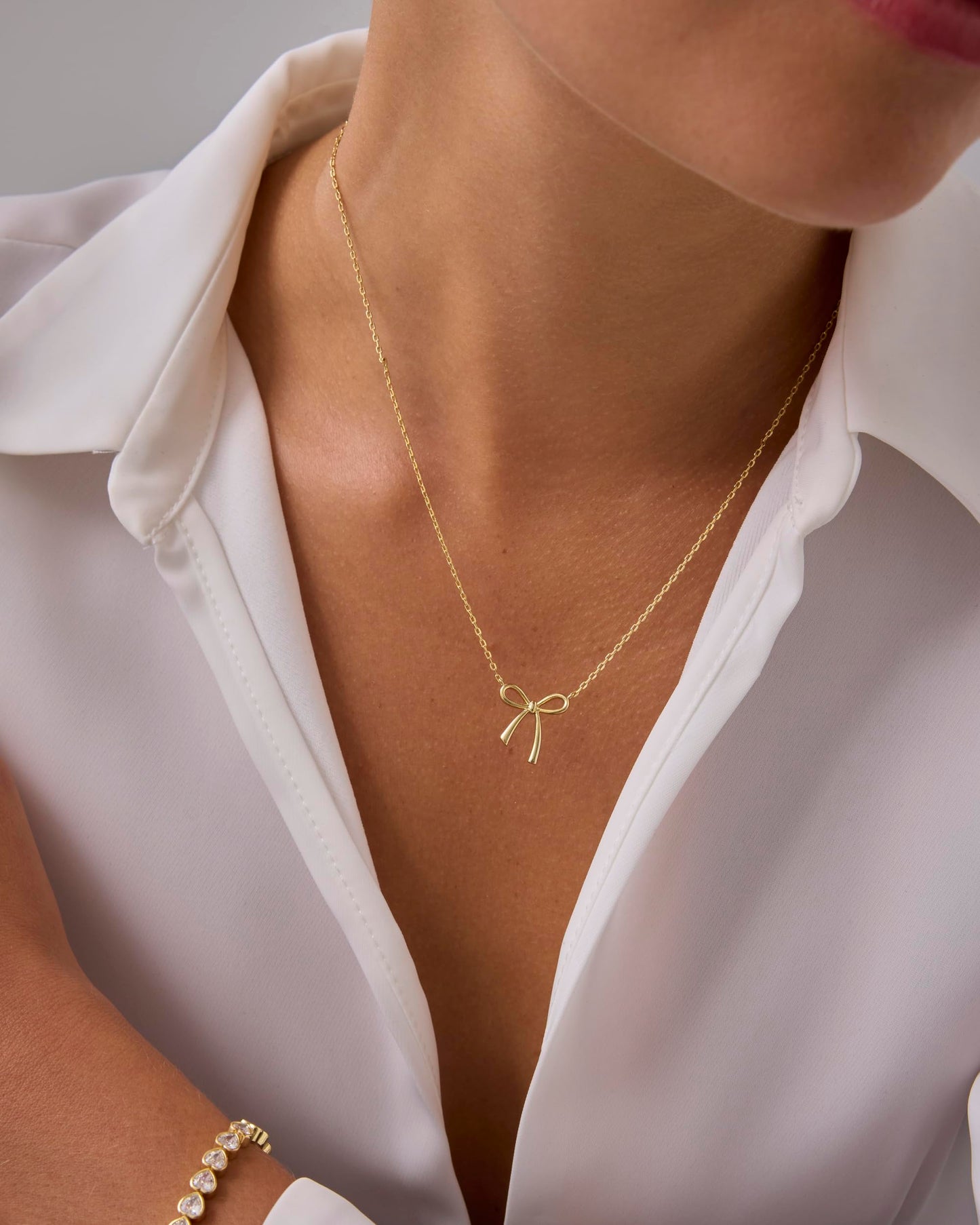 PAVOI Rhodium Plated Bow Pendant Necklace for Women | Coquette Chain Necklace
