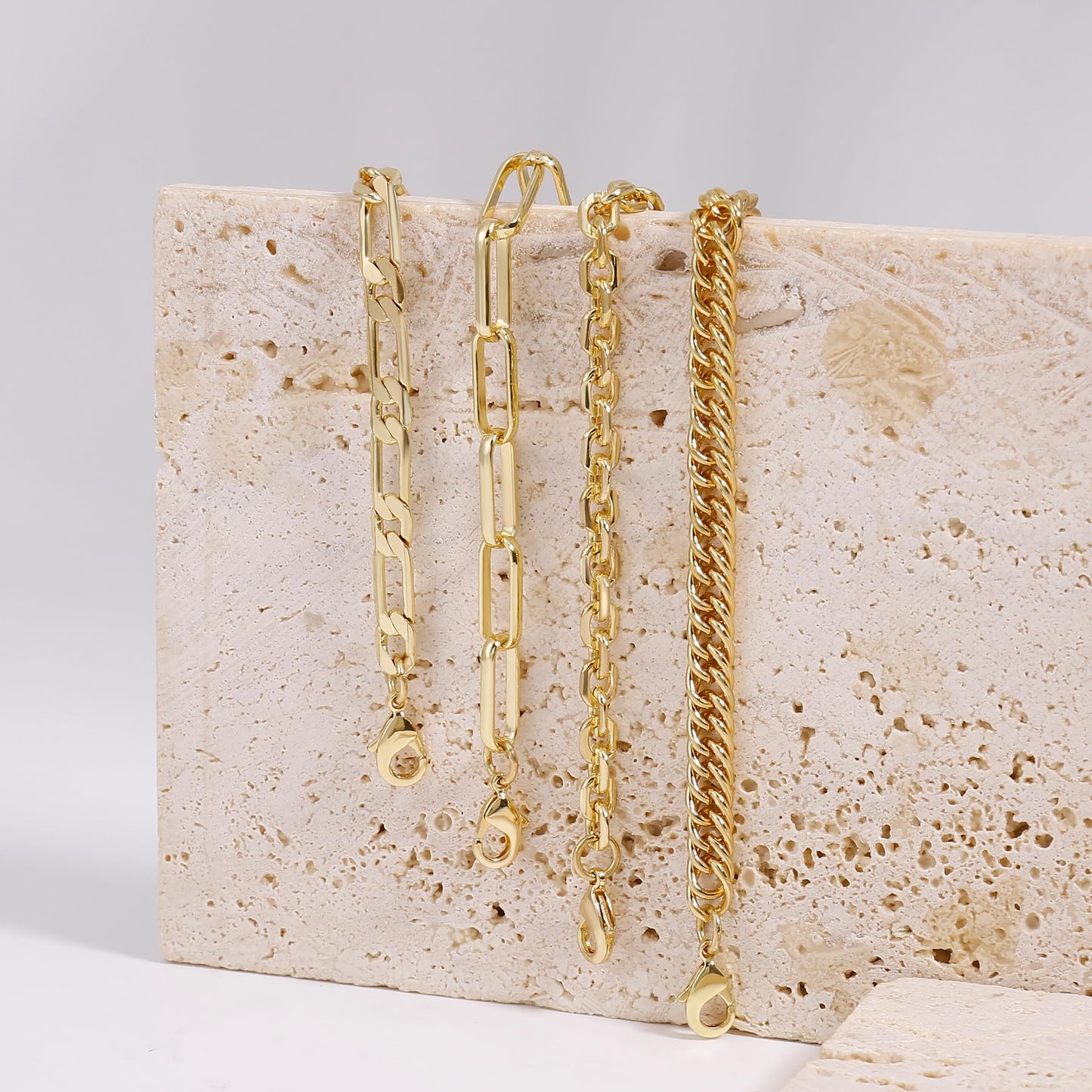 CONRAN KREMIX Gold Chain Bracelets Set For Women Dainty 14K Gold Plated Chunky Link Layered Paperclip Rope Chain Stake Bracelet Sets Fashion Trendy Gold Jewelry For Women