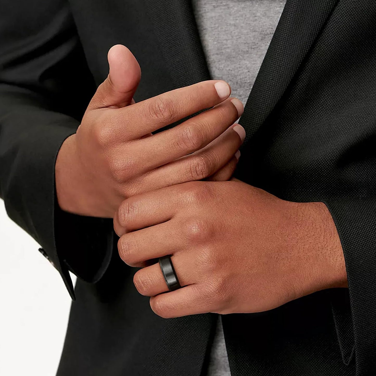 Jstyle Stainless Steel Rings for Men Women 8MM Wedding Band Rings Matte Surface - Beveled Polished Edge Mens Ring Size 6.5 Black Ring for Men