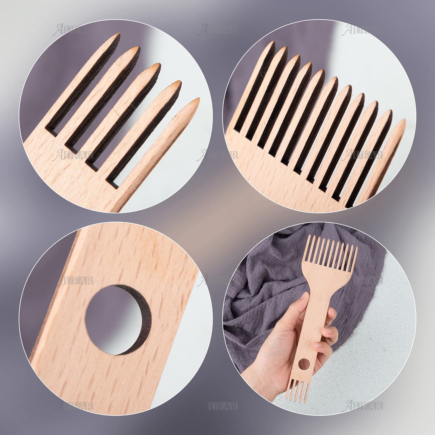 AUEAR, Wooden Weaving Loom Comb, Double-Ended Handcraft Tapestry Rug DIY Braided Tools for Handcrafts Woven Making Crafts