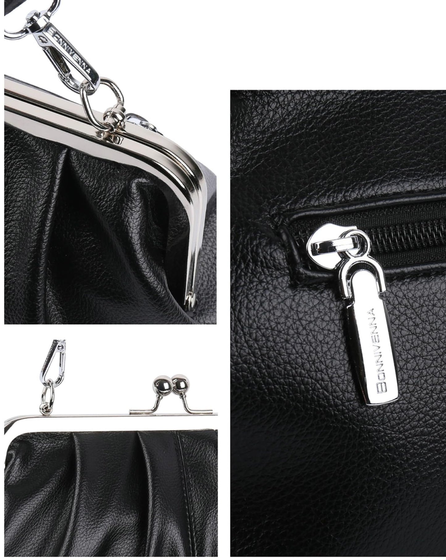 Slouchy Women's PU Leather Kiss Lock Hobo Crossbody Bag Kiss Clasp Purse Crossbody Shoulder Bags Wallet Handbags Tote Purses