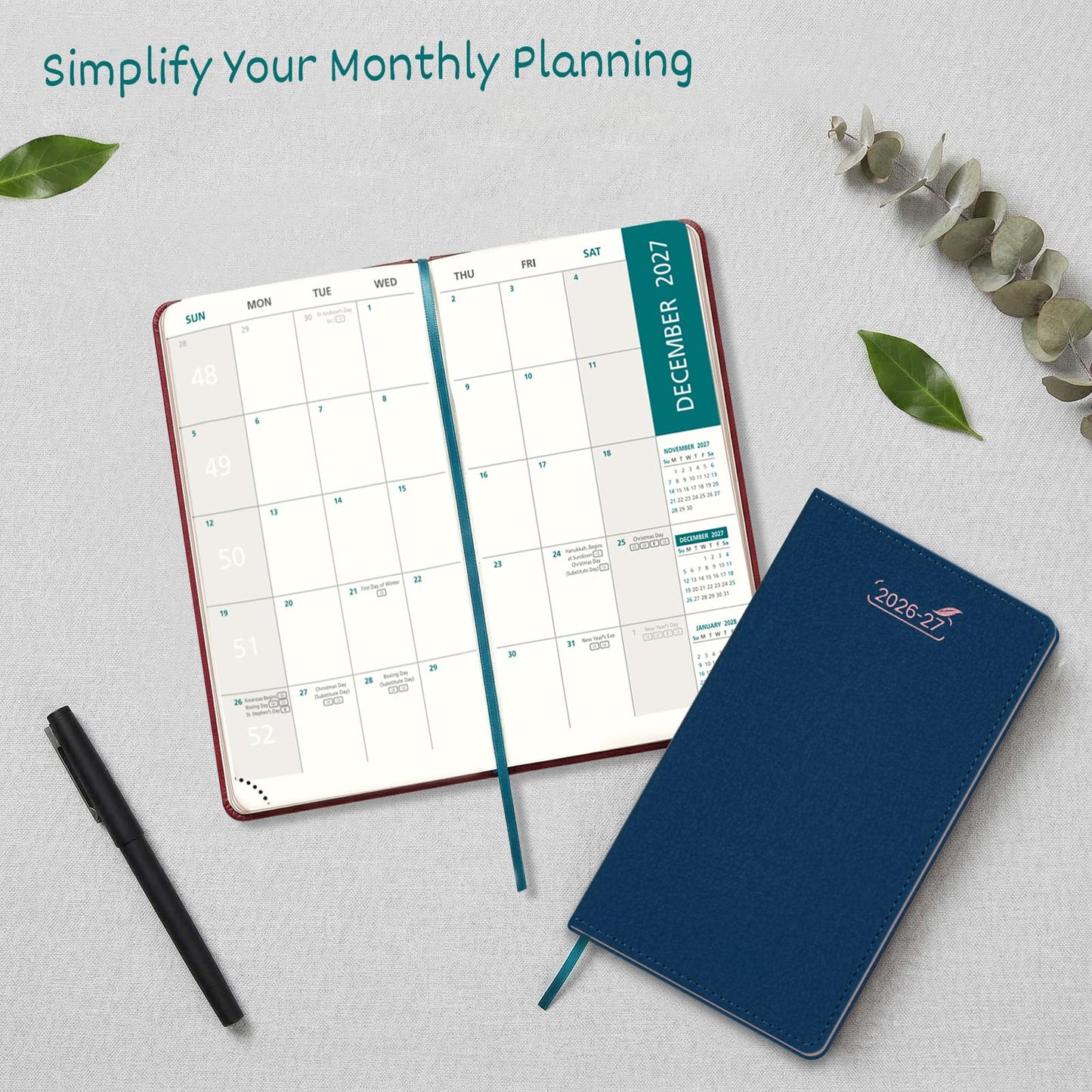 BEZEND Pocket Monthly Planner 2026 2027 Extra Thin & Light (Slim 3.5" x 6.5"), 18-Month Academic Mini Calendar (Jul 26 - Dec 27), Ideal for Students & Professionals, PU Leather Softcover - Mustard
