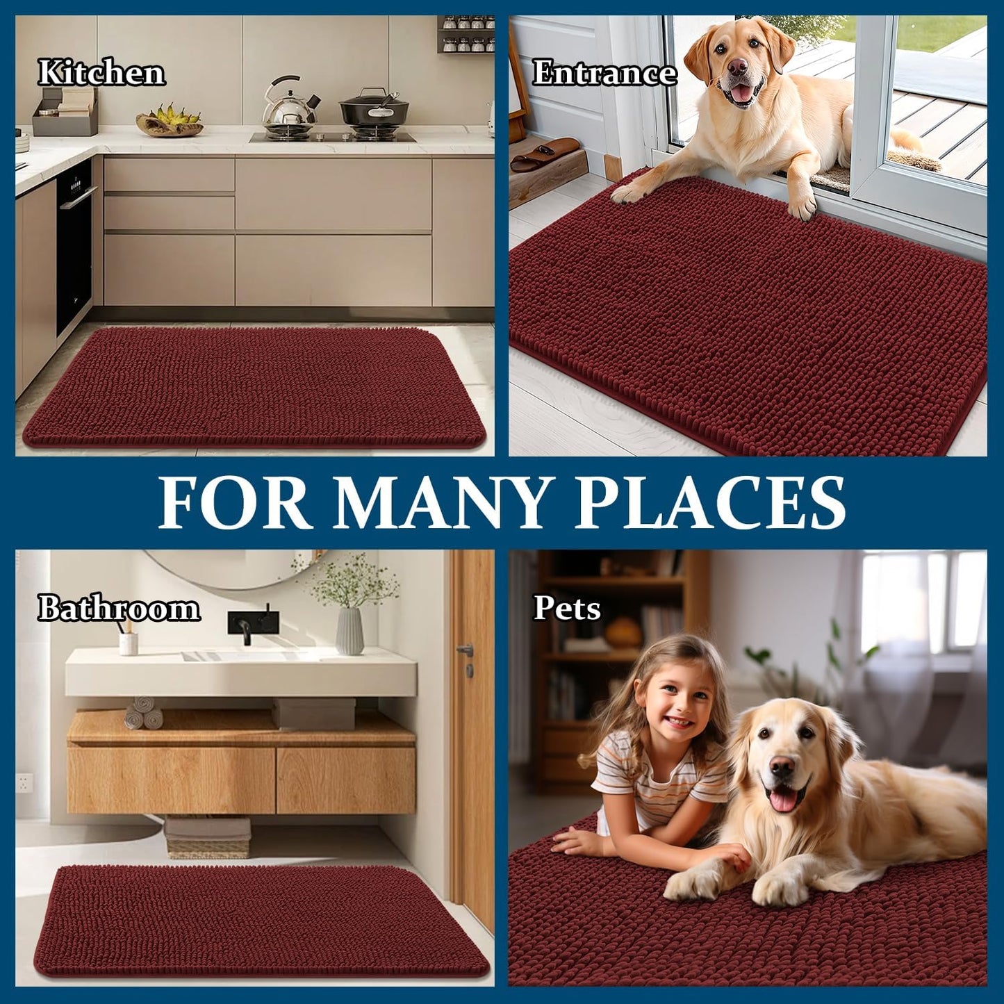 OLANLY Dog Door Mat - Absorbent Non-Slip Washable Doormat for Muddy Paws | 59x20 Caramel Russet