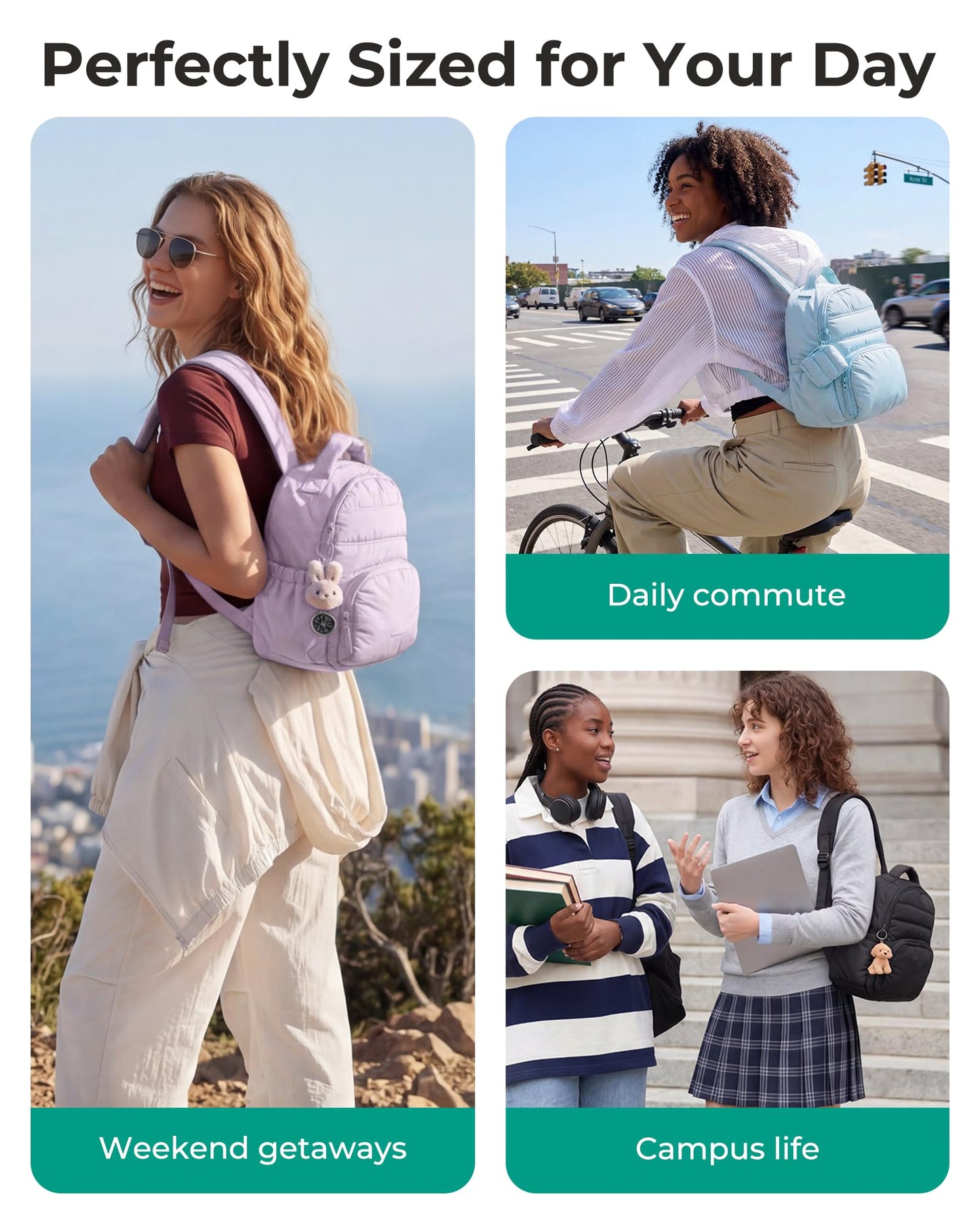 BAGSMART Small Backpacks for Women, Lightweight Puffer Mini Backpack Purse with Pouch, Quilted Casual Daypack, Water-Resistant Bookbag for Daily Travel College, 2-in-1 Set, Latte Brown