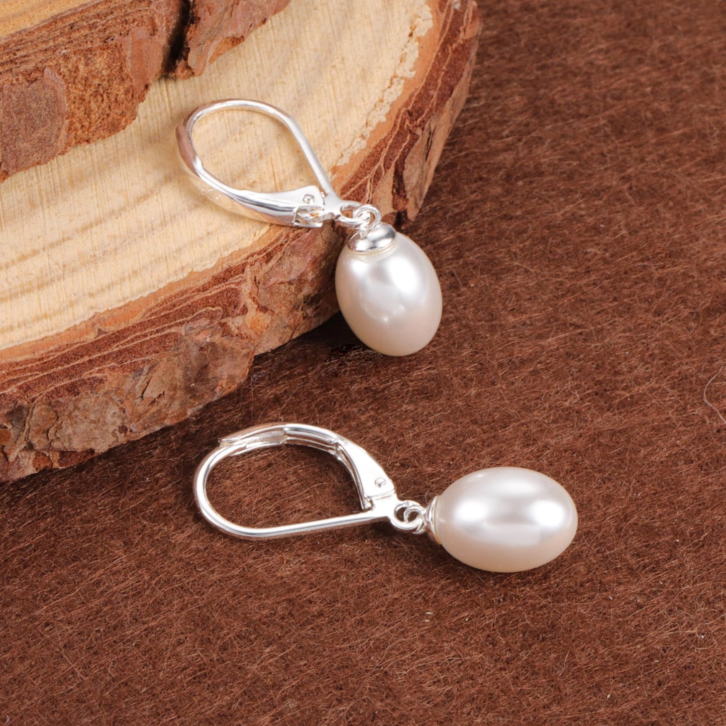 Silver Pearl Dangle Earrings for Women 925 Sterling Silver Pearl Drop Earrings Leverback Hypoallergenic Earring