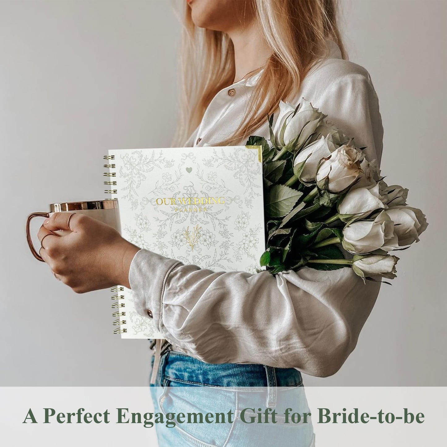 LADY&HOME Wedding Planner Book and Organizer - Wedding Planning Book for Bride,Linen Binder with Countdown Calendars & Checklists - Perfect Engagement Gifts for Couples - Green & White Floral