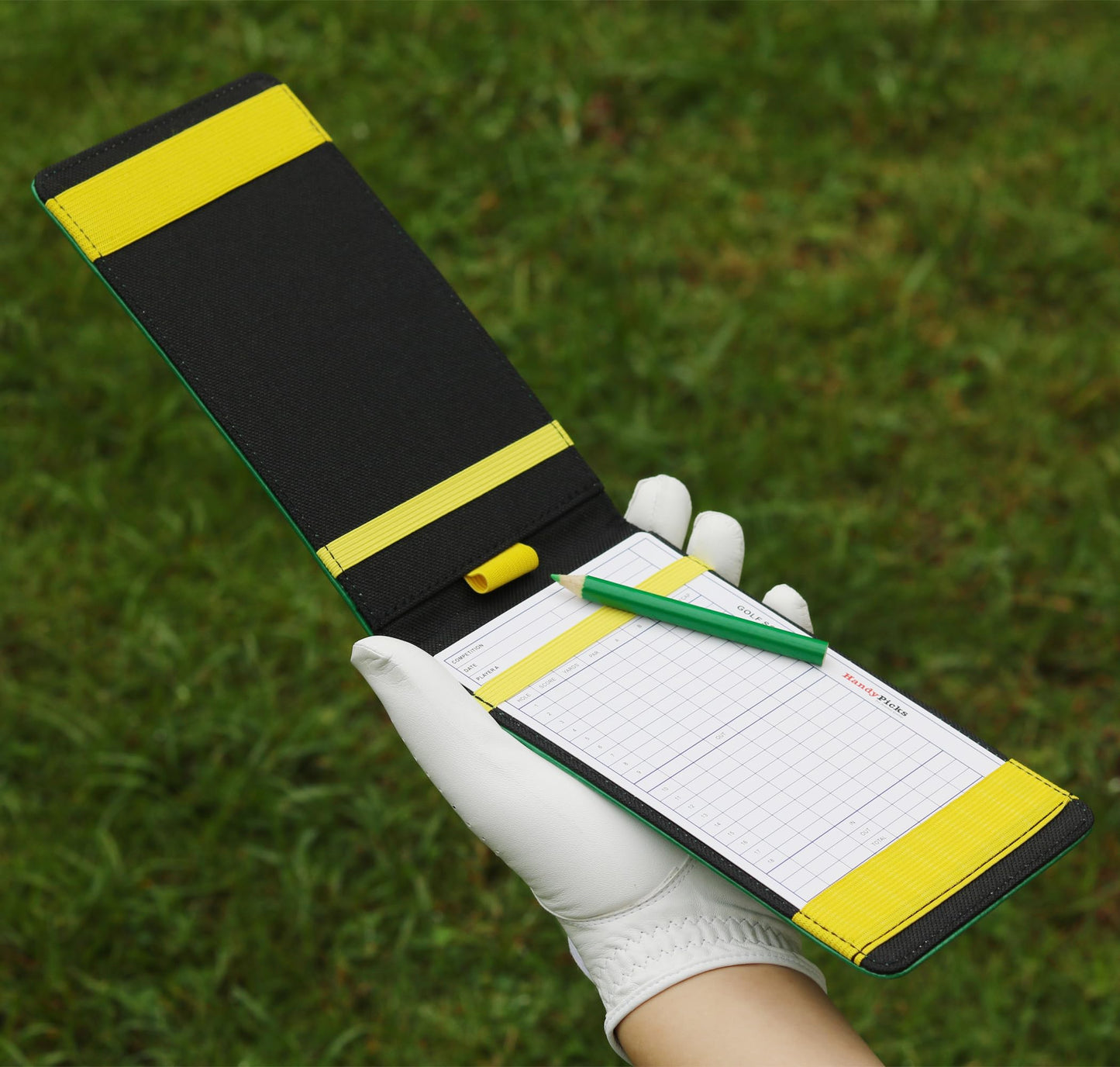 Handy Picks Leather Golf Scorecard Holder | Yardage Book Cover | Scorecard n Pencil Included | Green