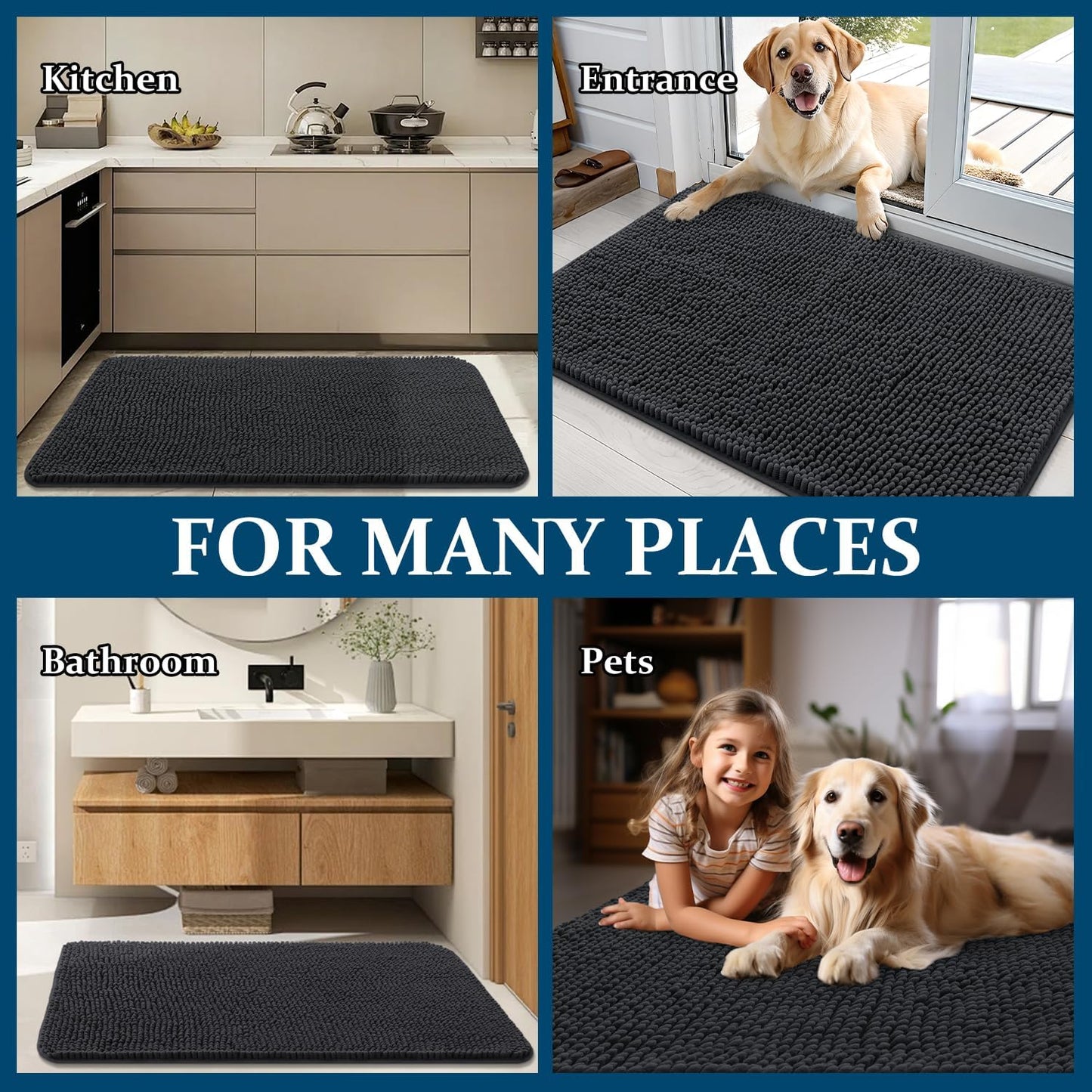 OLANLY Dog Door Mat - Absorbent Non-Slip Washable Doormat for Muddy Paws | 40x24 Dark Grey