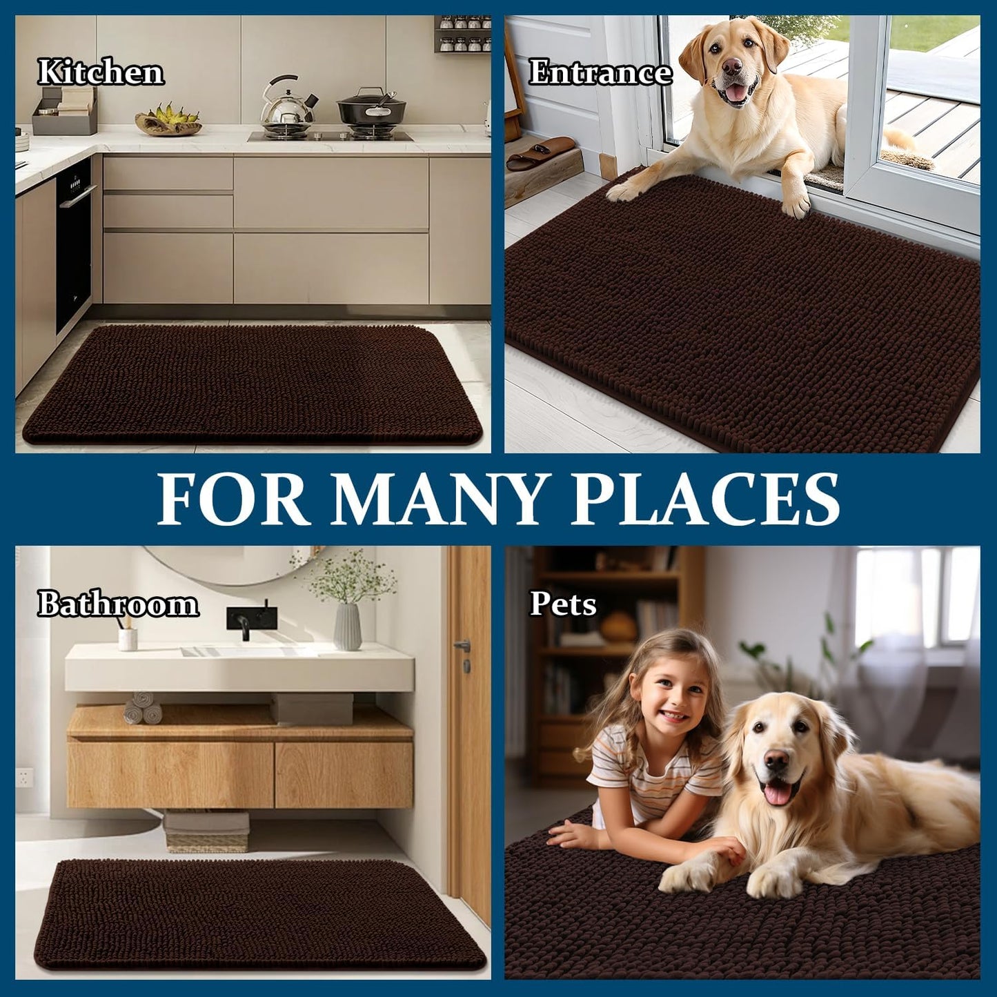 OLANLY Dog Door Mat - Absorbent Non-Slip Mud Mat for Dogs | Quick Dry Chenille, 36x24, Brown