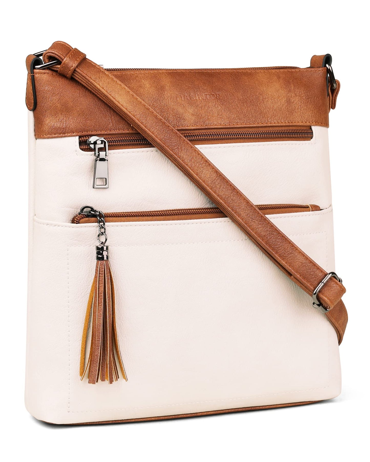 MASINTOR Crossbody Purses for Women, Multi Pocket Casual Crossbody Bag, Soft Leather Adjustable Strap Shoulder Bag with Tassel