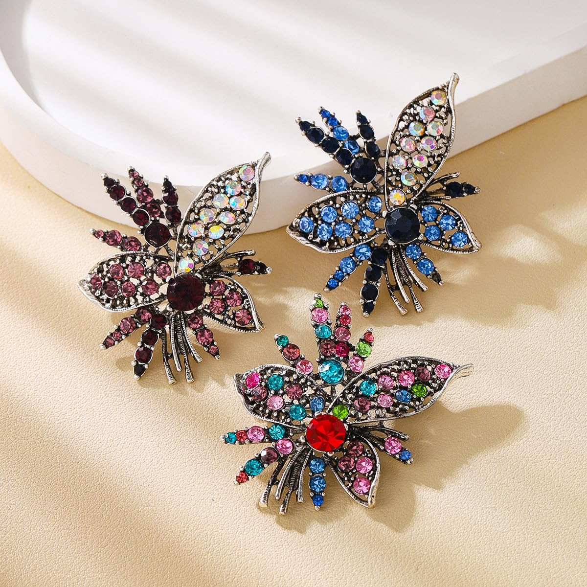 Rhinestone Sunflower Brooch Pin for Women Red Black Purple Large Flower Broochs Snowflake Brooch Marquise Wreath Brooches Jewelry (Color brooch E)