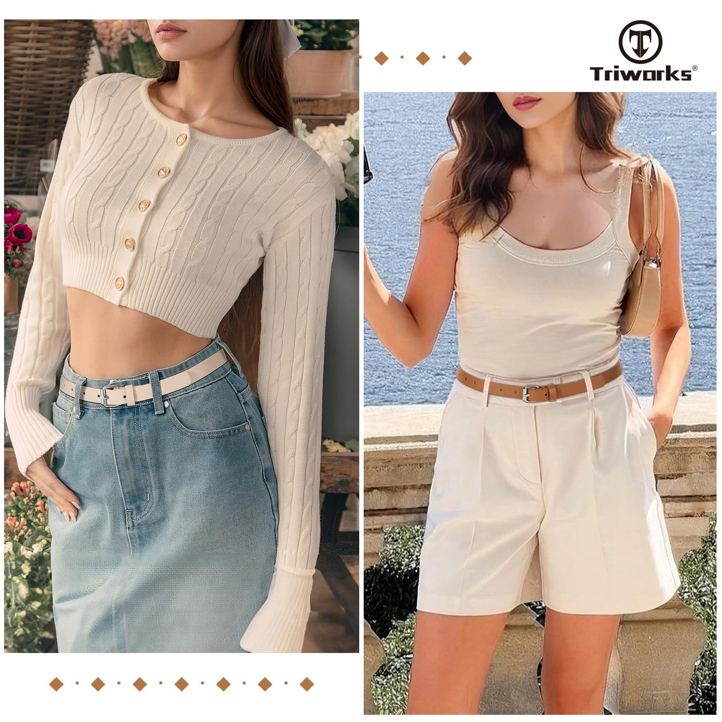 TRIWORKS 3 Pack Women Skinny Leather Belt for Jeans Pants Dress Ladies Thin Waist Belt with Silver Buckle