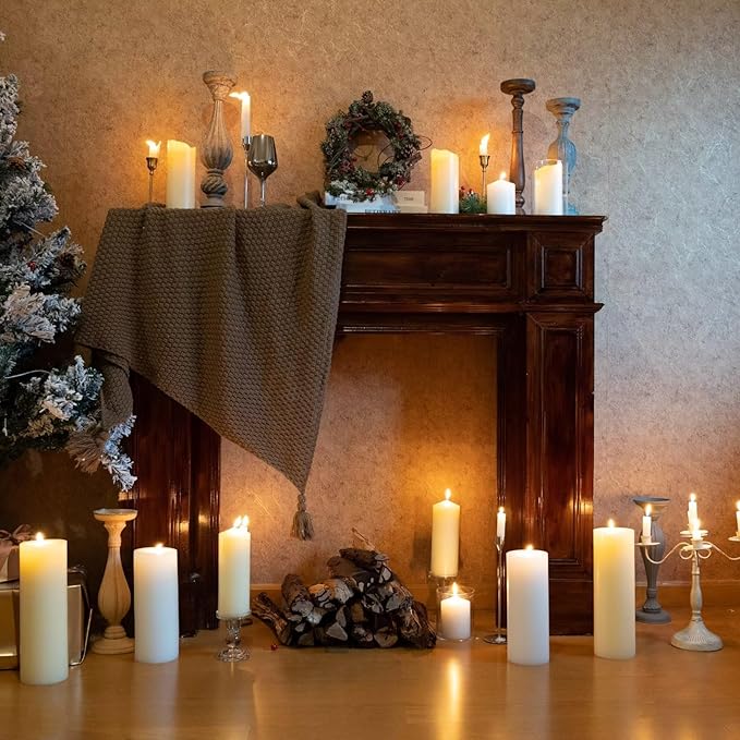 MOZEAL 4" x 12" Extra-Large Black Pillar Candles (Set of 2), Unscented,Dripless, Smokeless,Long Clean-Burning,These Tall 12 inch Large Black Pillar Candles Perfect for Halloween and Fall Decor