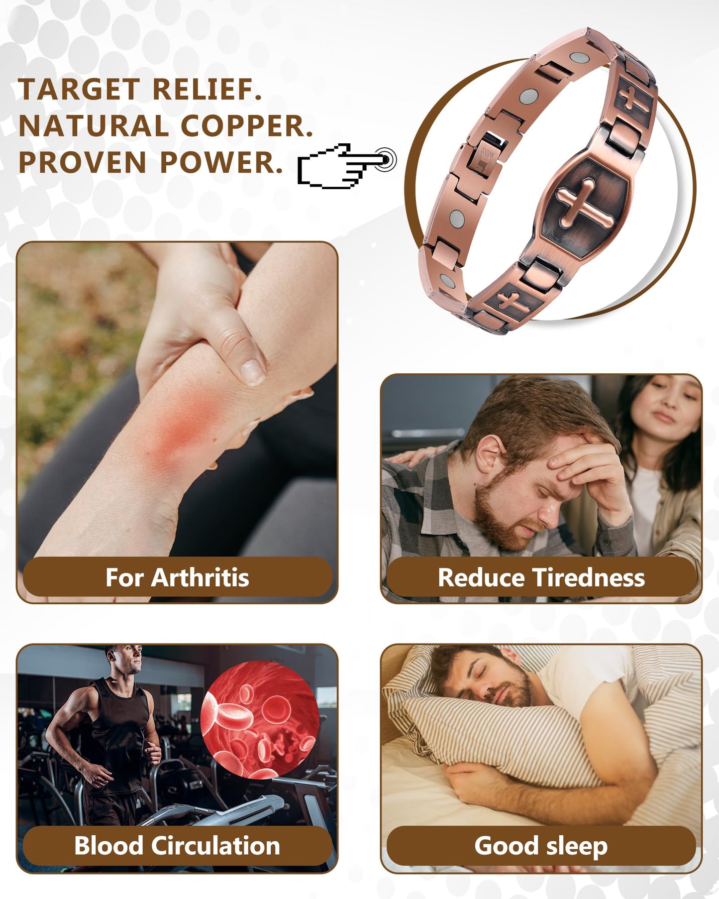 Feraco Copper Cross Bracelet for Men,Magnetic Therapy Cooper Christian Bracelets with 46 Magnets, Men's Jewelry for Anniversary Father's Day
