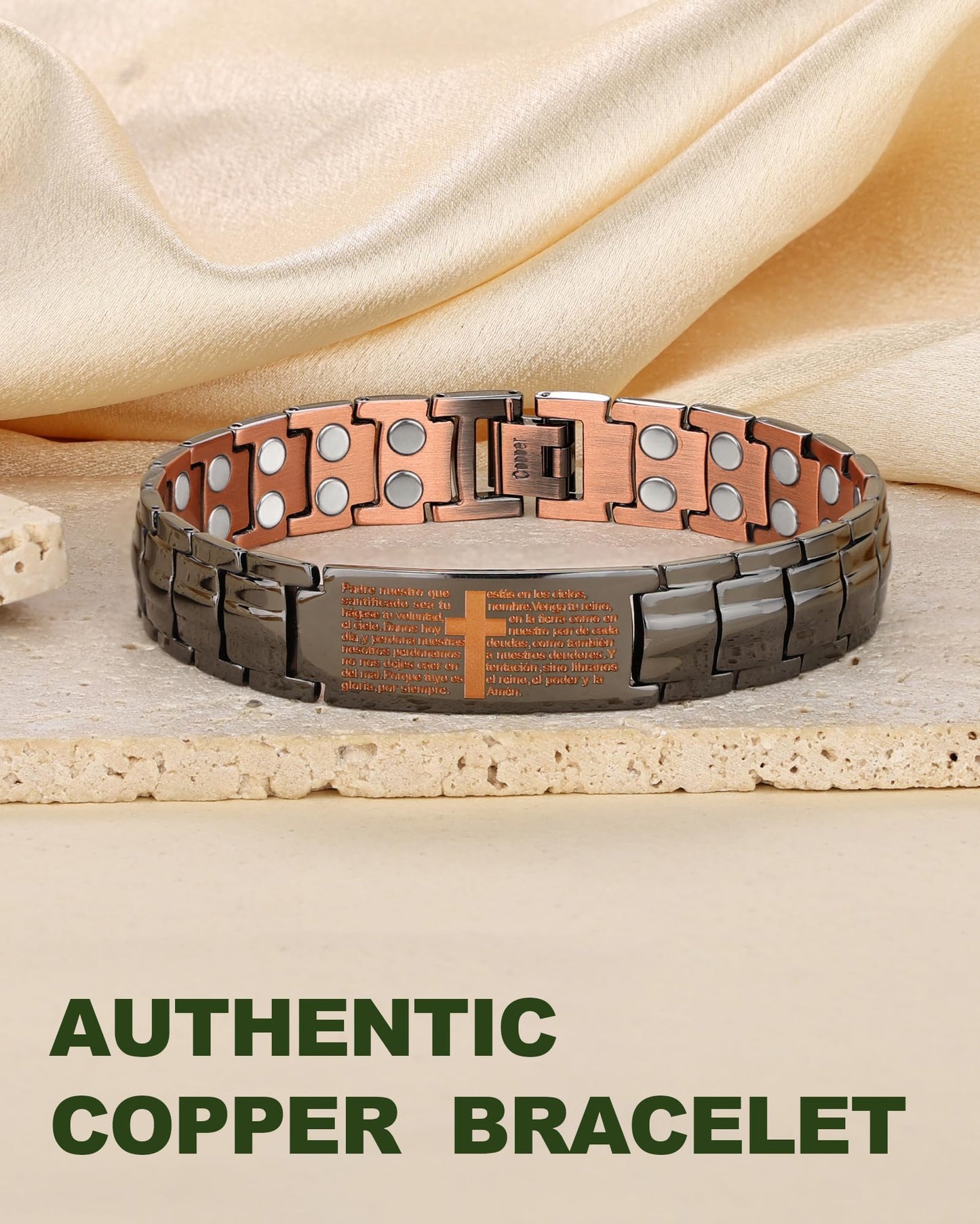MagEnergy Copper Bracelet for Men, 99.99% Cross Copper Magnetic Bracelet with Strength 3500 Gauss Magnets, Pulsera de Cobre para Hombres, Jewelry Gift for Him