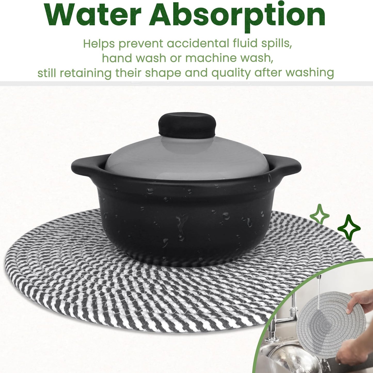 GravGrow 10 Inch Trivets for Hot Dishes, Large Trivets for Hot Pots and Pans, Thicken Heat Resistant Round Place Mats Woven Table Mats, Boho Placemats for Kitchen Dining Table, 4 Pcs