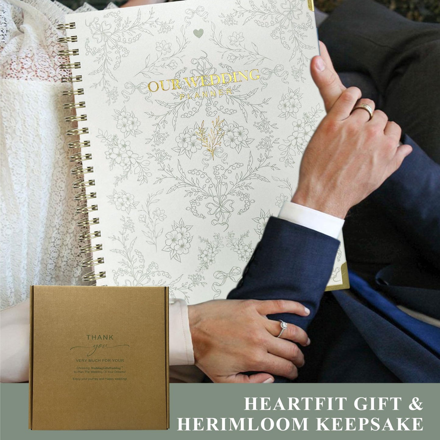 Bride Squad Wedding Planner Book and Organizer | Bridal Wedding Planner Book with Countdown Calendar & Checklists | A Meaningful Engagement Gifts for Couples, Green & White Floral