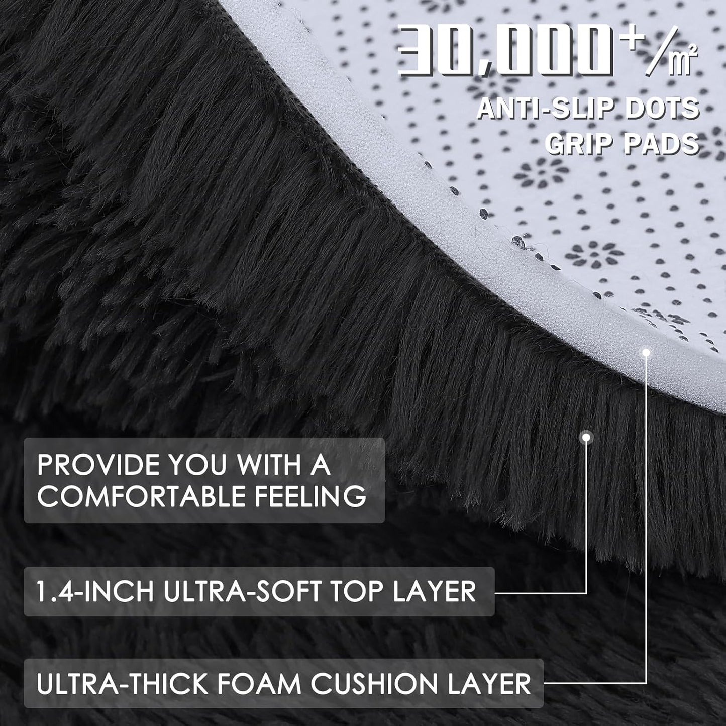 OLANLY Area Rugs - Soft Fluffy Shaggy Indoor Carpet for Living Room & Bedroom | 4x11 ft, Black