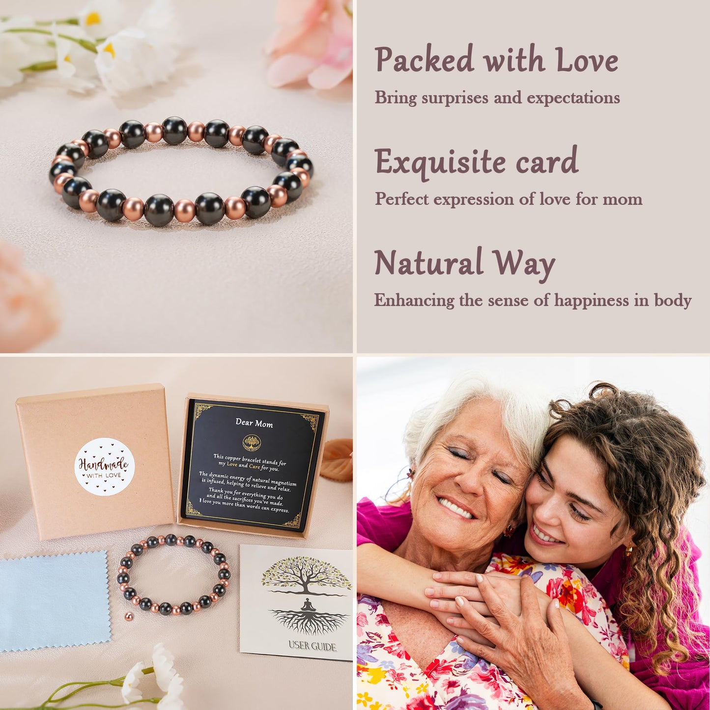 PEALICIOUS Copper Bracelet for Mom, 8MM Copper Jewelry as Mother Day Gift with 3800 Gauss Magnets, Cooper Magnetic Bracelets for Women as Mother Birthday Gifts for Balance Power