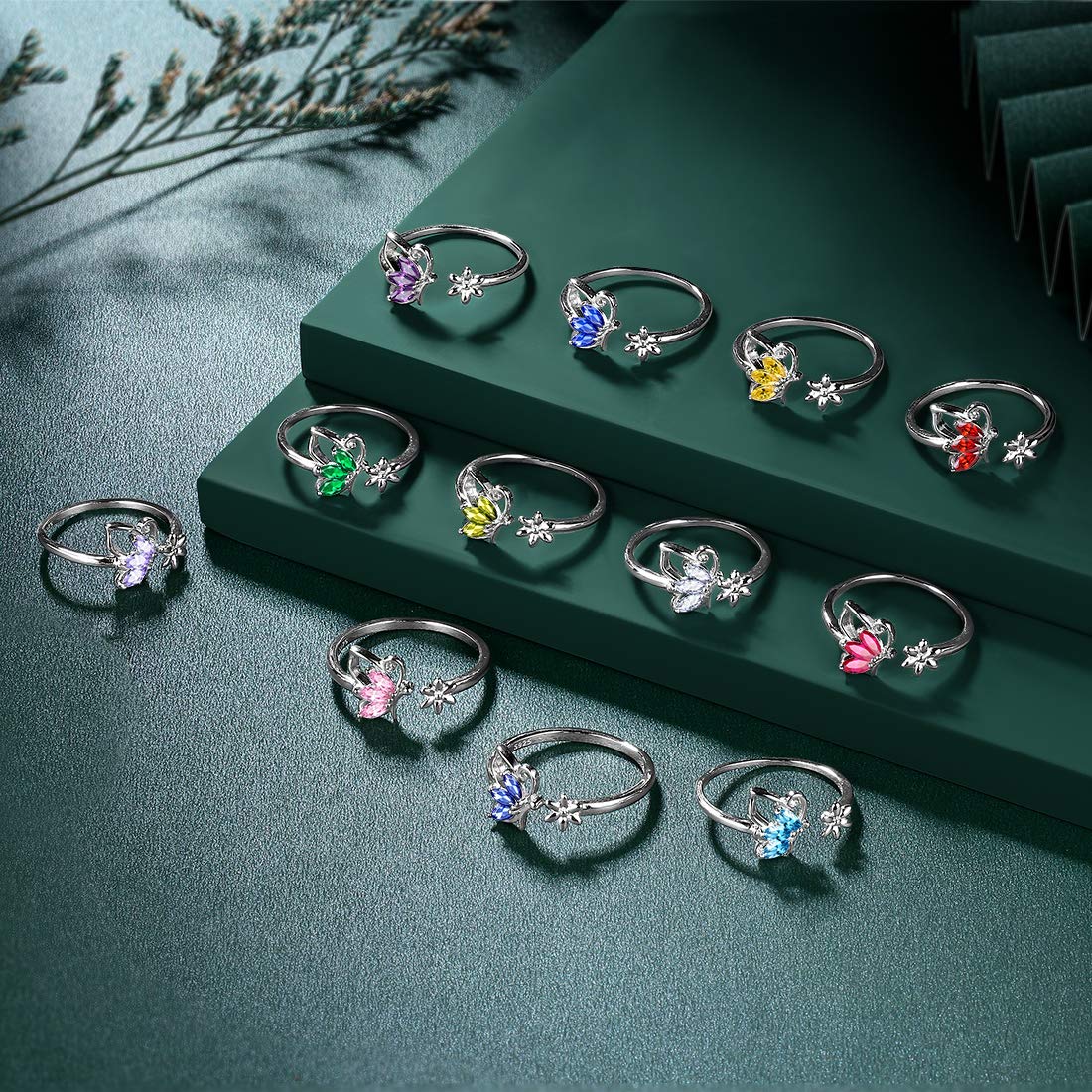 Hipunk Butterfly White Jewelry Sets Birthstone Women 925 Sterling Silver April-Diamond Birth Stone Animal Butterflies Jewelry Sets/Earring/Ring/Bracelet Set Crystal Birthday Jewelry SS0003W