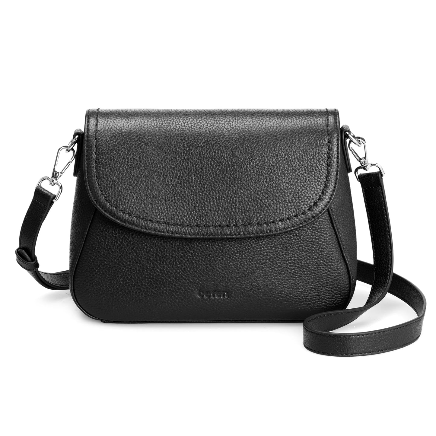 befen Black Crossbody Leather Purse for Women Small Real Genuine Leather Shoulder Bags with RFID Blocking, Saddle Bag Purses for Women 2026 Summer Cross Body Handbags for Daily Travel
