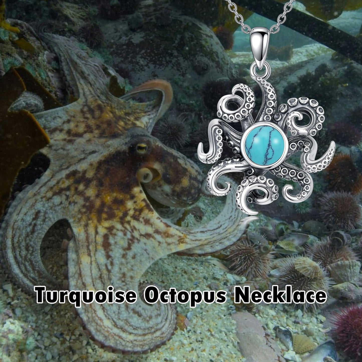 PROESS 925 Sterling Silver Octopus Necklace Turquoise Necklace Octopus Pendant Sea Animal Jewelry Gifts for Women