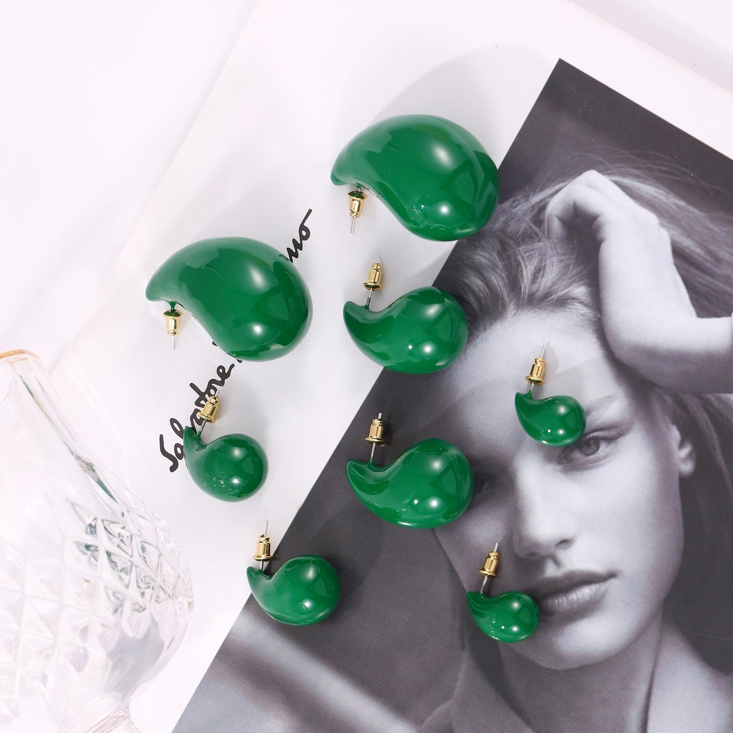 Gacimy Green Teardrop Earrings Dupes for Women, Chunky Drop Earrings for Women with 925 Sterling Silver Post, 1.2Inches Green