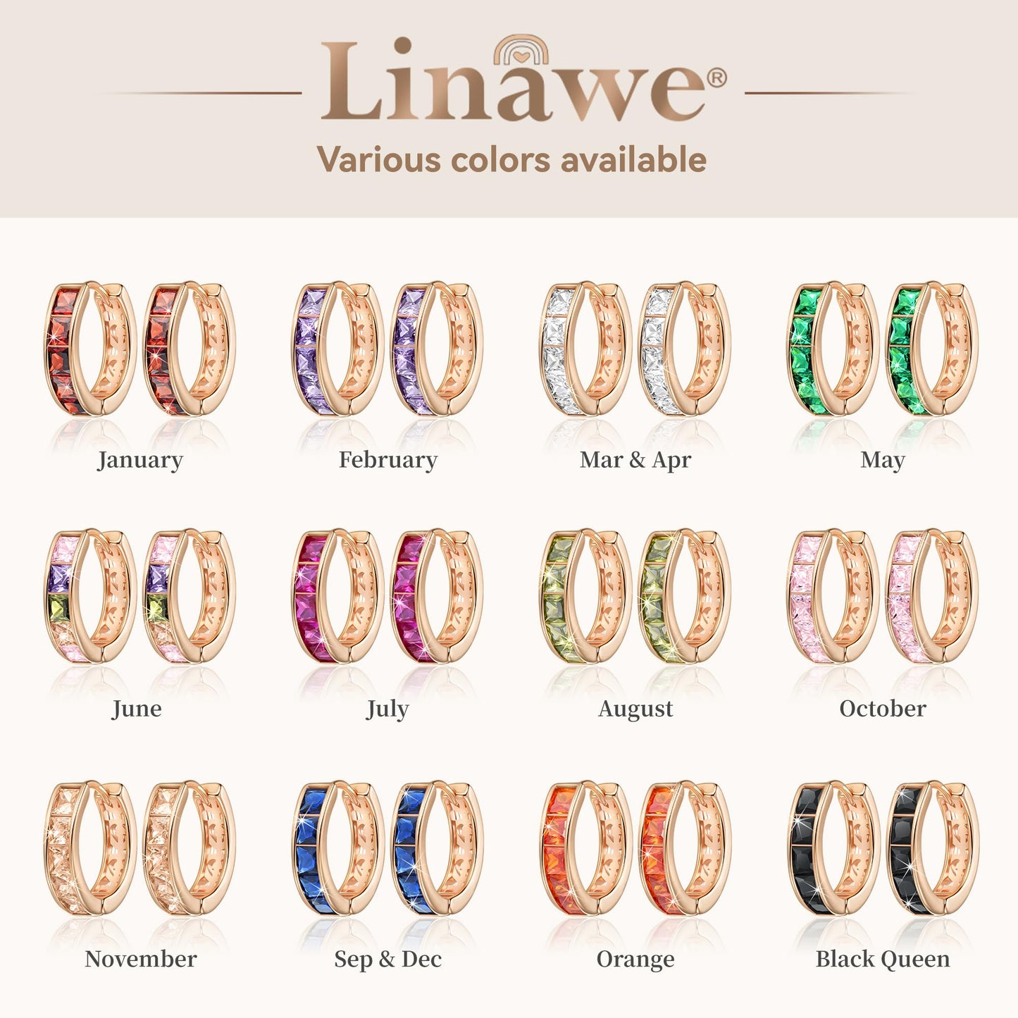 Linawe Black Hoop Earrings for Women Trendy, Small Mini Tiny Hoops Huggie Earrings, Helix Earrings Rose Gold, Moissanite Cubic Zirconia Rhinestone Imitation Diamond Piercing Jewelry