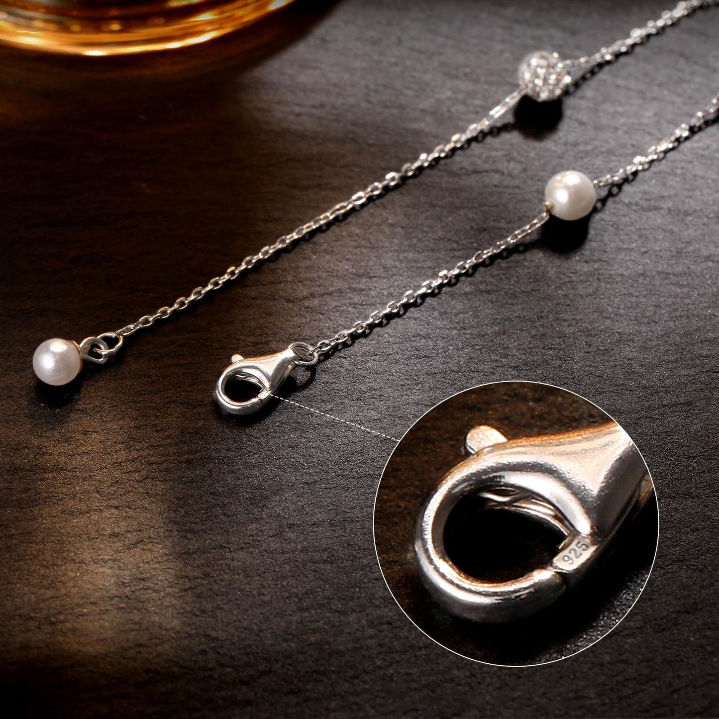 UTISUVIKO Lariat Necklace for Women,Dainty Long 14K Gold Plated Y-Shaped Pearl Necklace 925 Sterling Silver Cubic Zirconia Crystal Ball Sparkle Necklace for Mother Daughter Wedding Valentine’s Day Jewelry