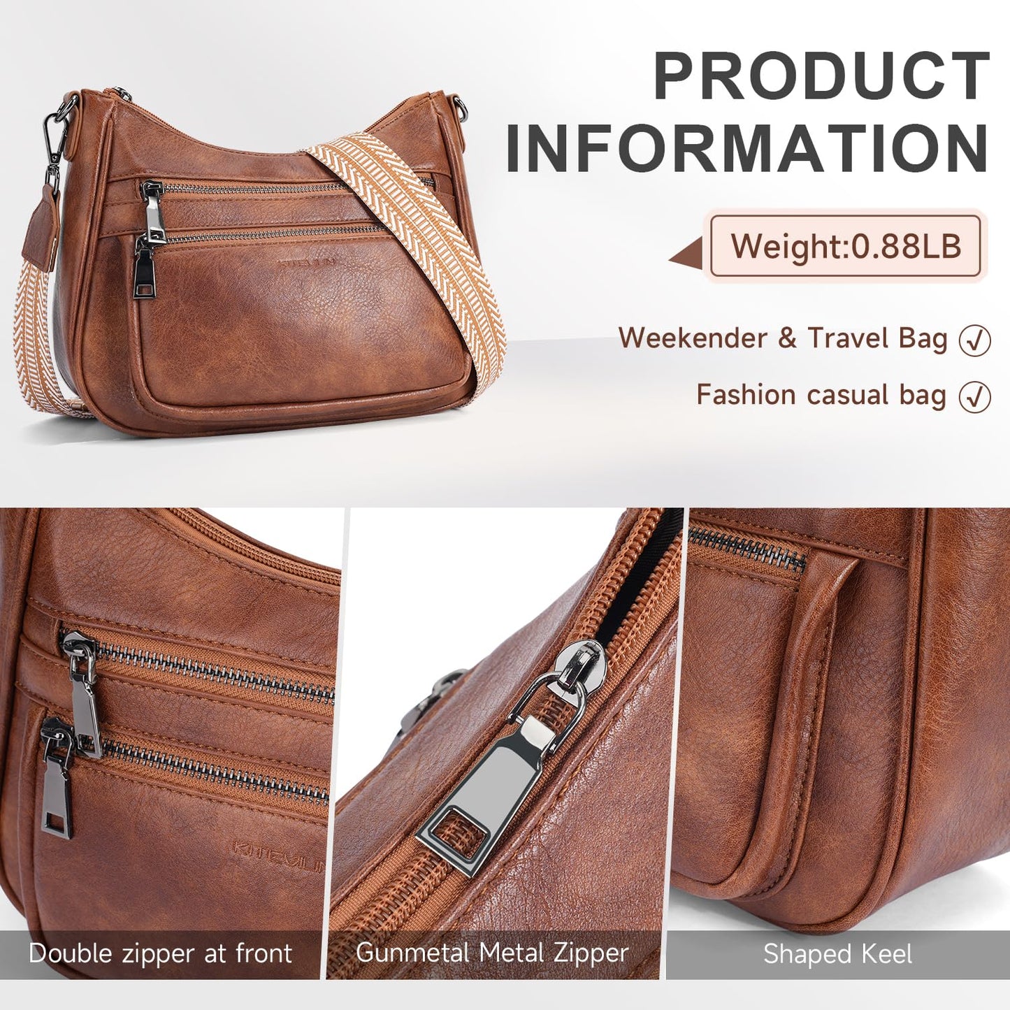 KITEVIUN Crossbody Bags for Women Leather Purse Trendy Multi Pocket Shoulder Handbags with Adjustable Guitar Strap