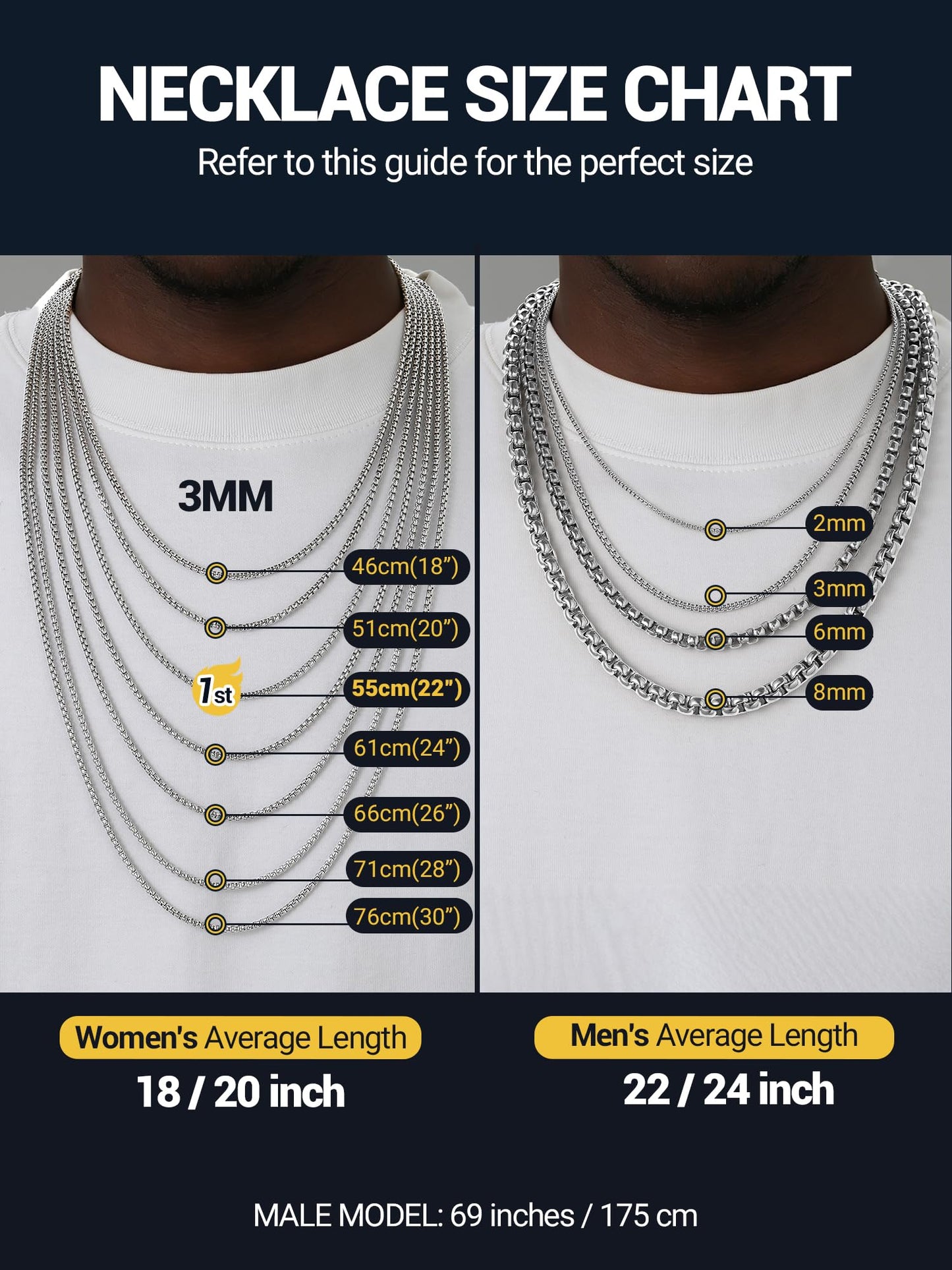 PROSTEEL Mens Chain Necklace, Squre Rolo Link Chains Stainless Steel Necklace 2mm Waterproof & Strong Lobster Clasp Men and Women Jewelry with Gift Box 30in