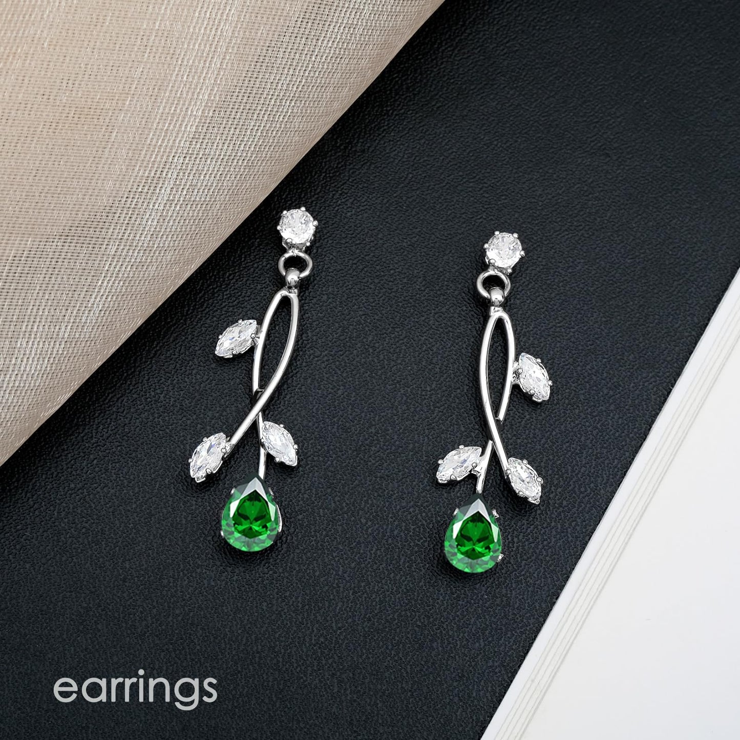 CSY Elegant Silver Bridal Jewelry Sets Clear Cubic Zirconia Wedding Necklace Earrings Bracelet Set for Birdes Bridesmaids CZ Prom Jewelry (Emerald Green)