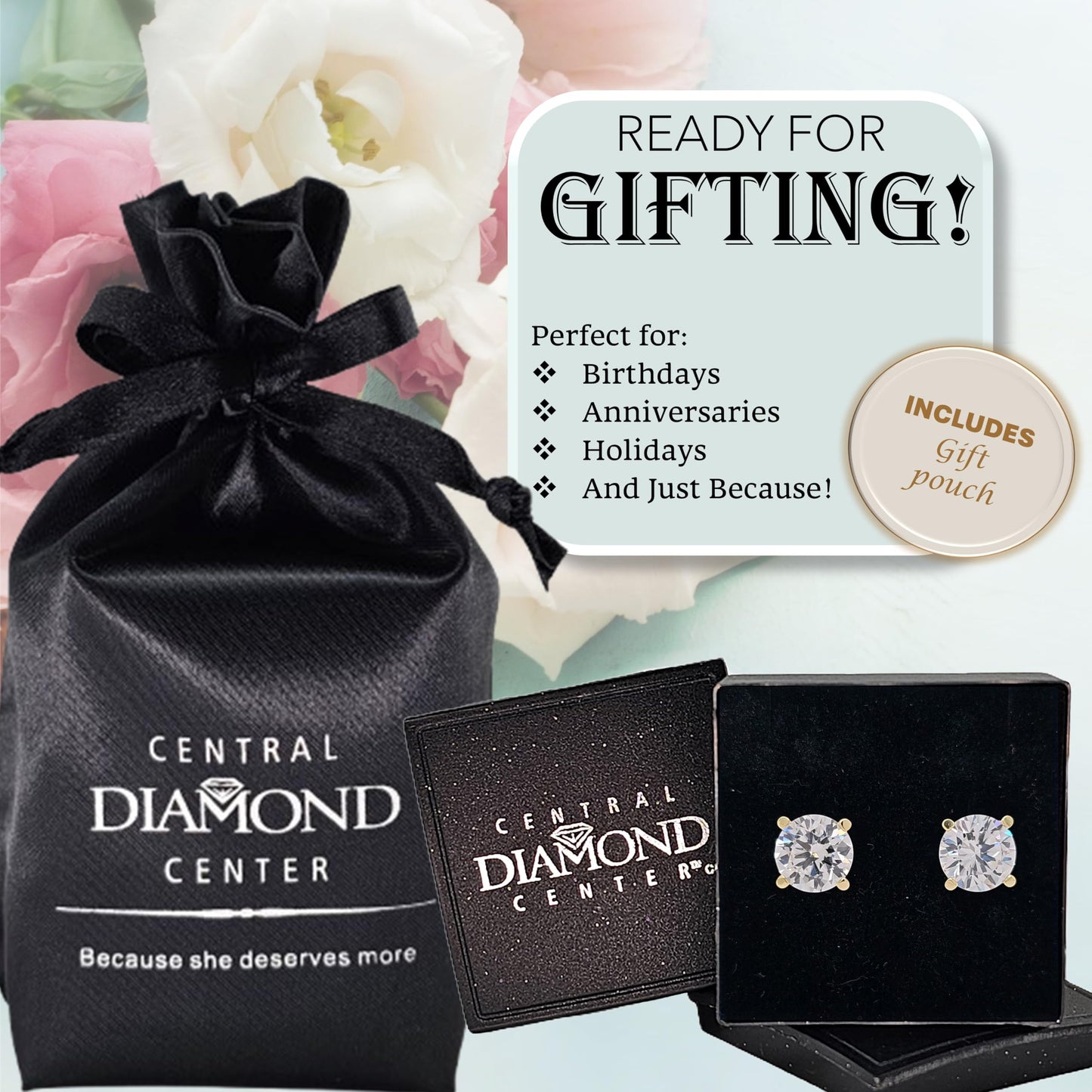Central Diamond Center Round Simulated Diamond Stud Earrings Hypoallergenic Metal & Sterling Silver CZ - 8.50mm (5.00cttw) Yellow