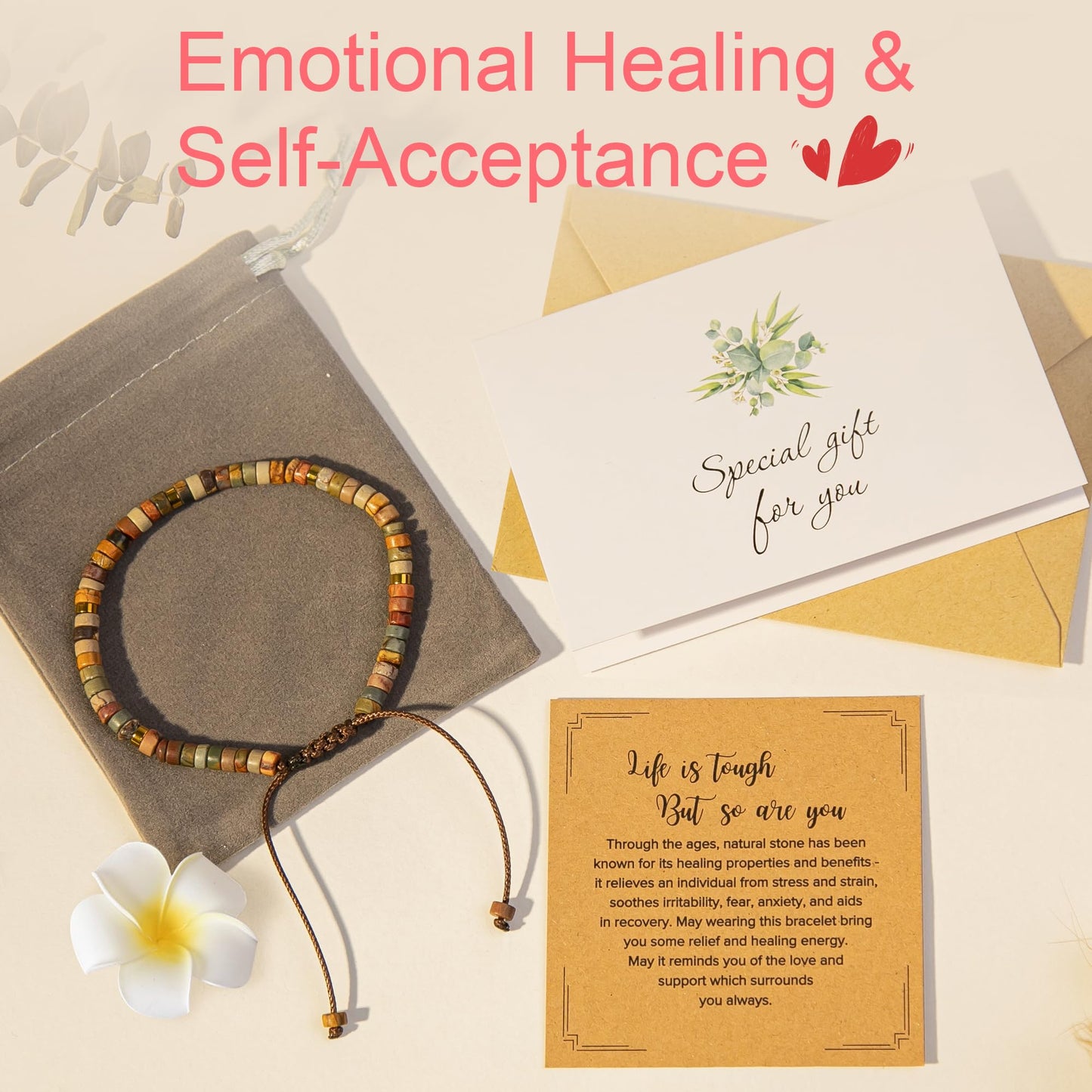 ZOKCC Friendship Gifts for Women - Healing Natural Stone Bracelet - Encouragement Cheer Up Gifts for Women Friend Sister Coworker Bestie BFF