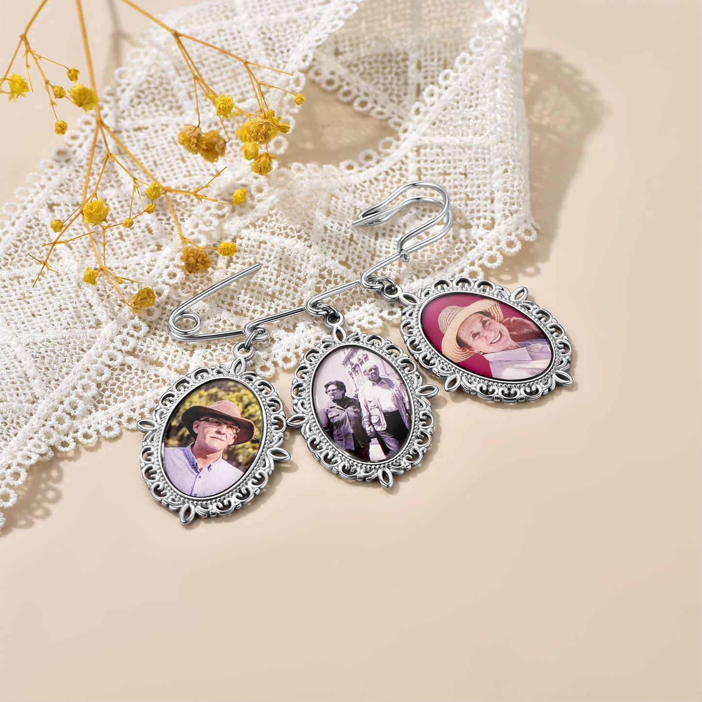 Custom4U Photo Charm for Wedding Bouquet Oval Memory Charms Funeral Boutonniere with Pictures Customized Wedding Gifts
