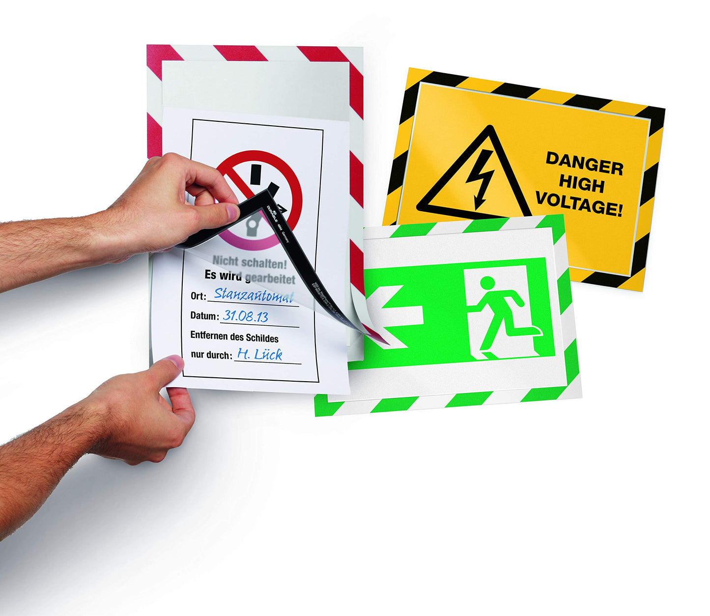 Durable Duraframe Self-Adhesive Magnetic Security Sign Holder - Letter-Size 8.5" x 11" Inch - Yellow & Black Magnetic Frame